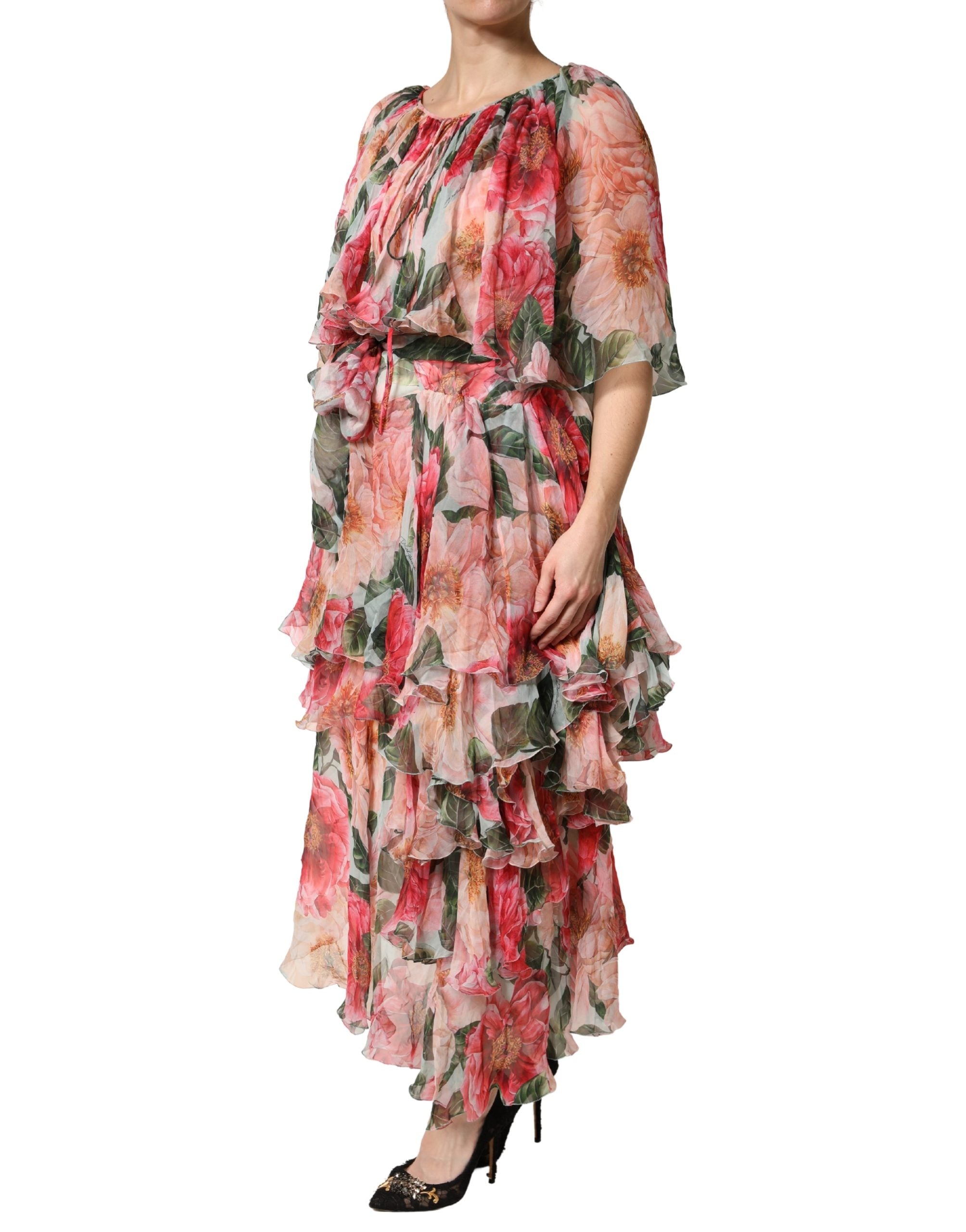 Pre-Owned Dolce & Gabbana Multicolor Floral Silk Layered Maxi Dress