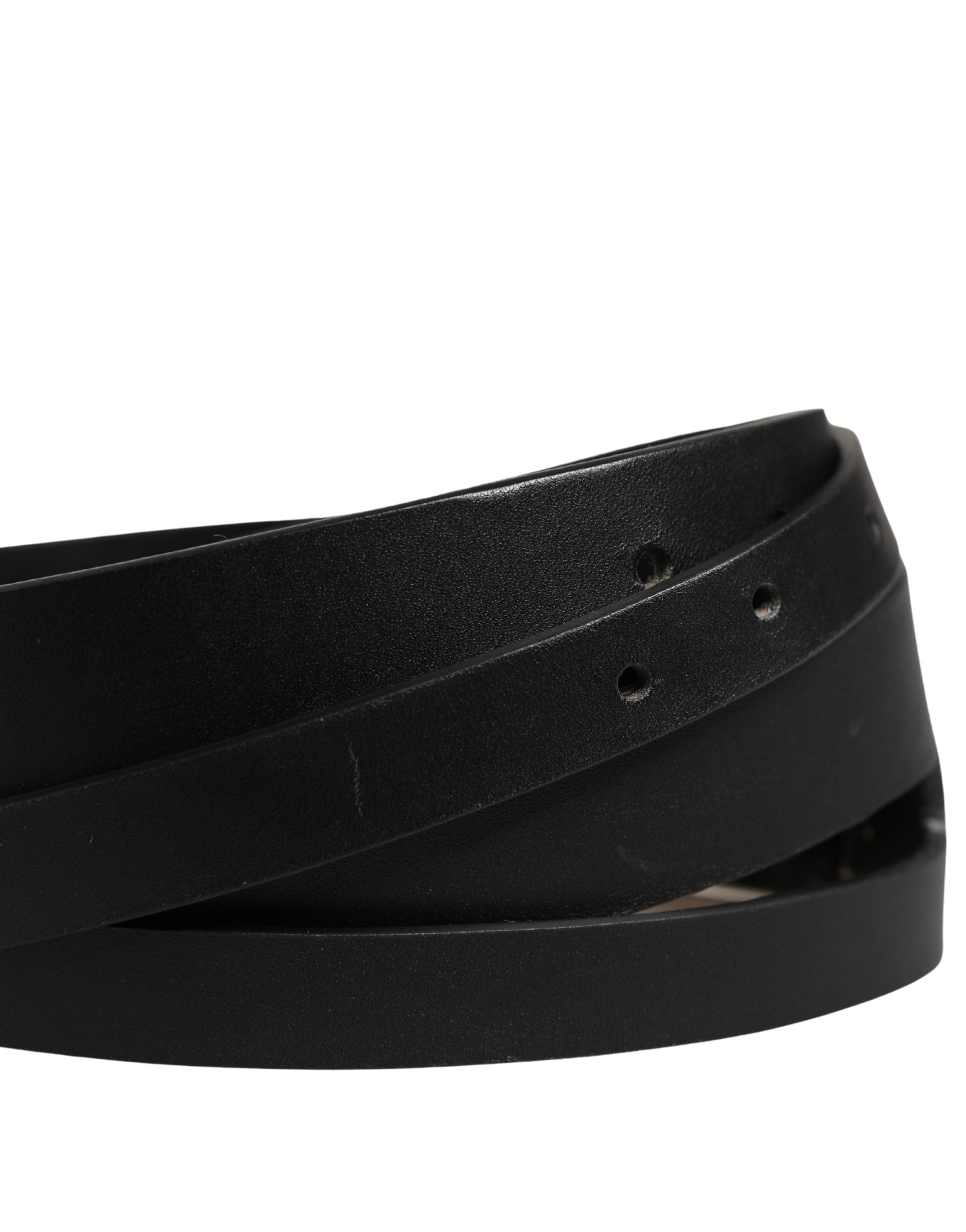 Pre-Owned Dolce & Gabbana Black Double Strap Leather Silver Buckle Belt