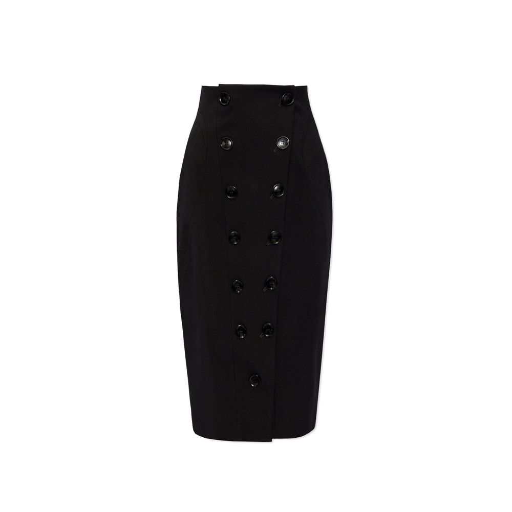 Alaïa Black Wool-Blend Midi Skirt