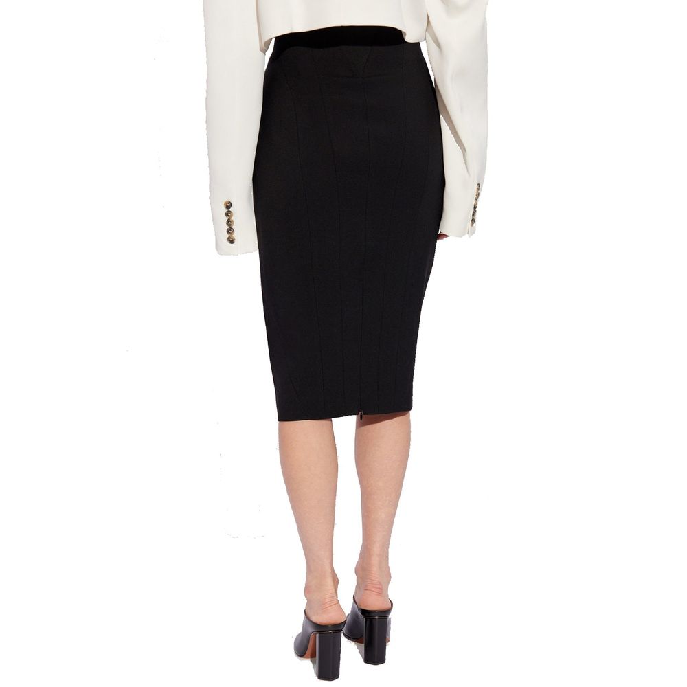 Alaïa Black Wool-Blend Midi Skirt