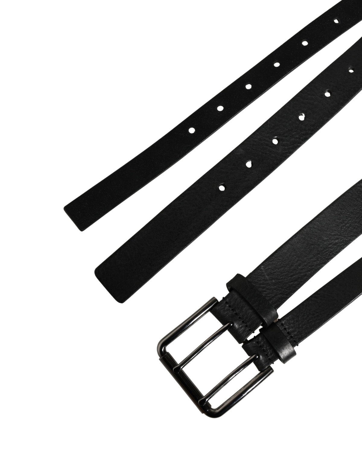 Pre-Owned Dolce & Gabbana Black Double Strap Leather Silver Buckle Belt Men's - Very Good