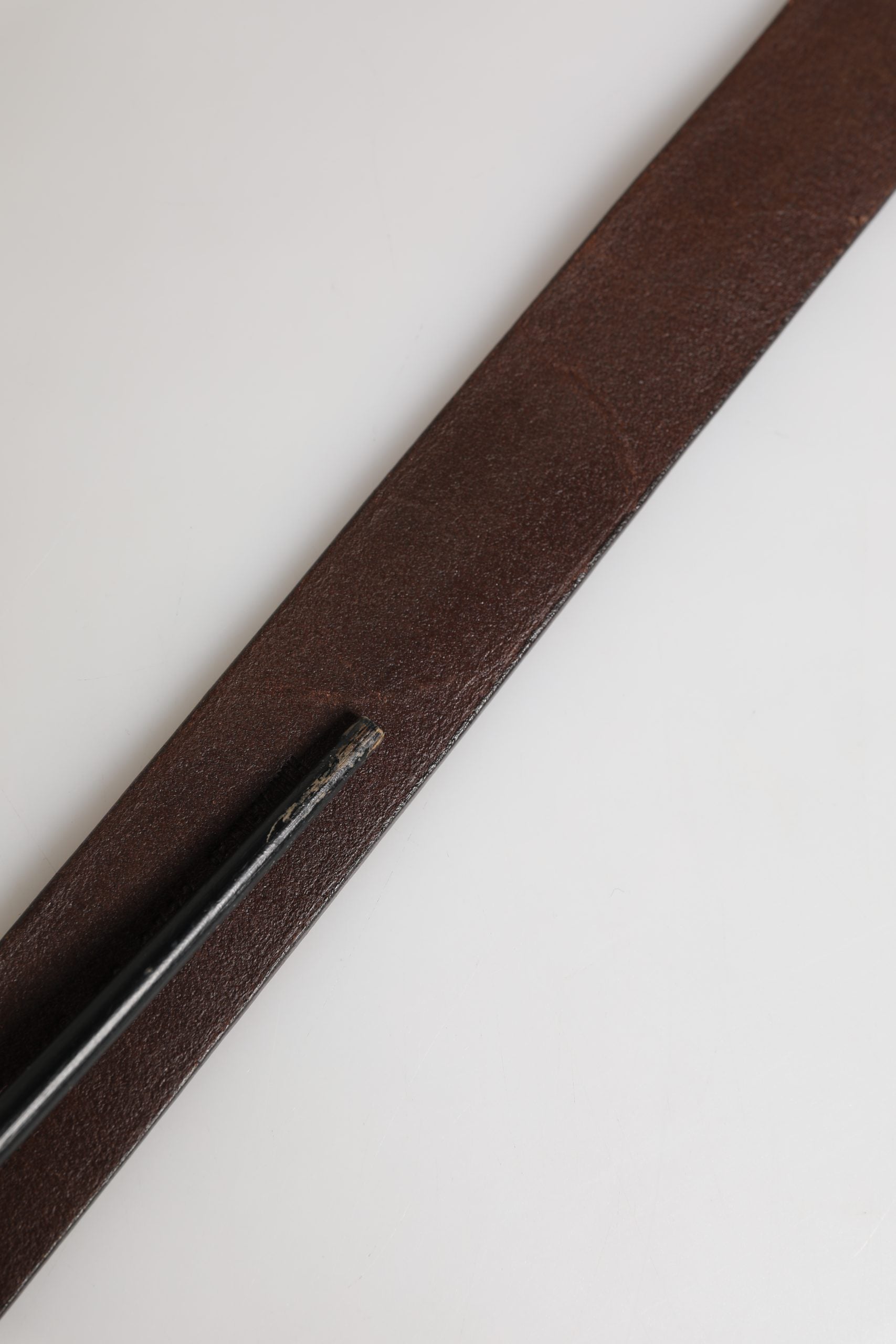 Dolce & Gabbana Men Brown Calf Leather Logo Metal Buckle Belt