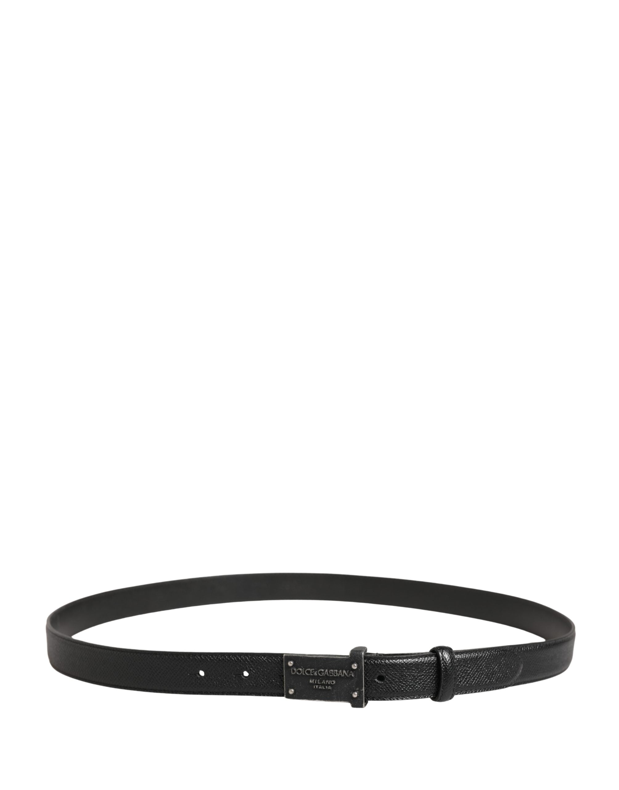 Pre-Owned Dolce & Gabbana Men Black Calf Leather Logo Metal Buckle Belt
