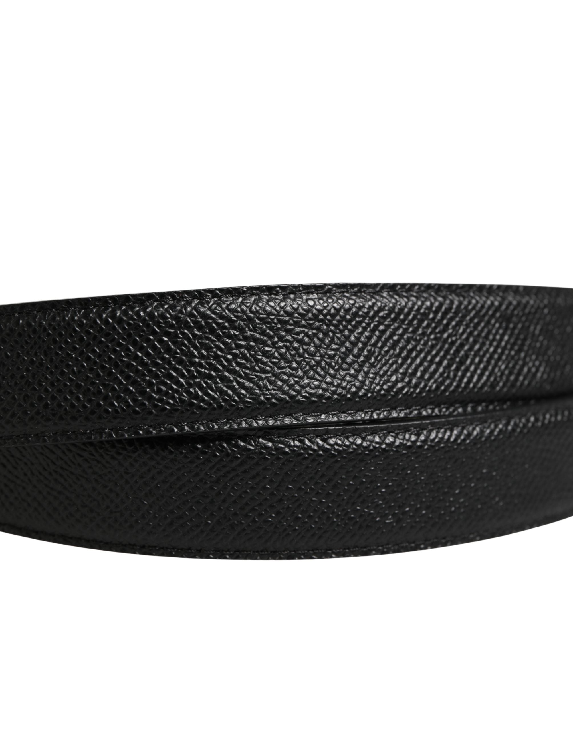 Pre-Owned Dolce & Gabbana Men Black Calf Leather Logo Metal Buckle Belt