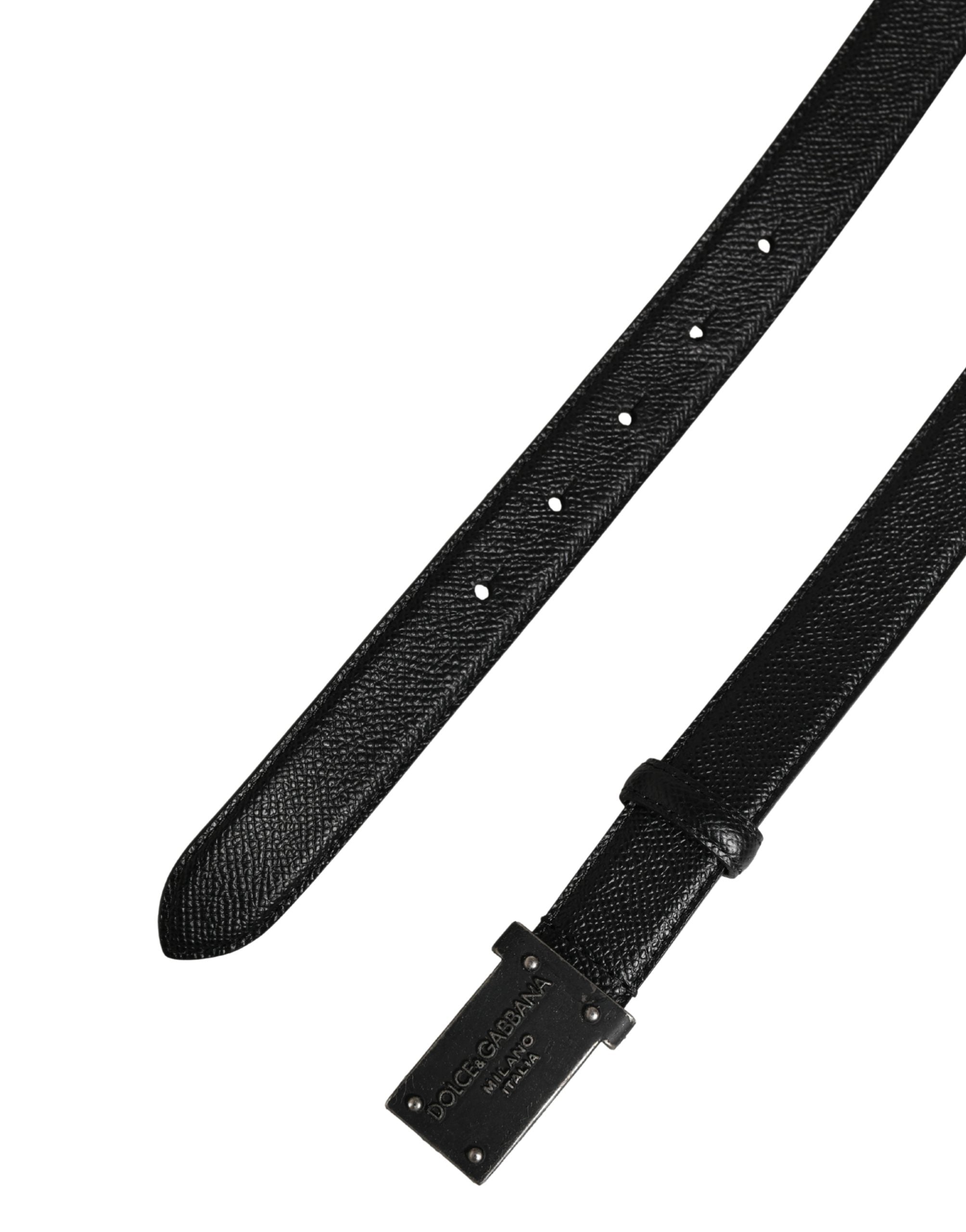 Pre-Owned Dolce & Gabbana Men Black Calf Leather Logo Metal Buckle Belt