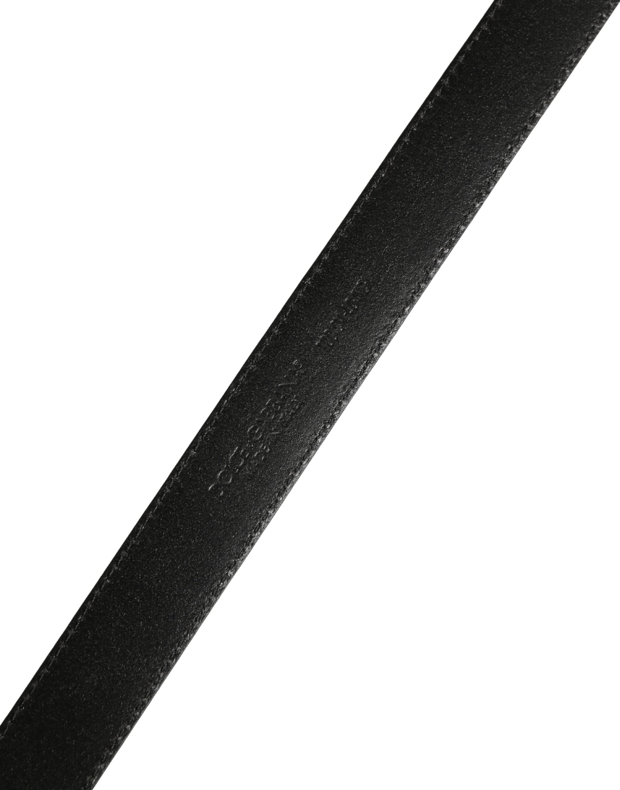 Pre-Owned Dolce & Gabbana Men Black Calf Leather Logo Metal Buckle Belt