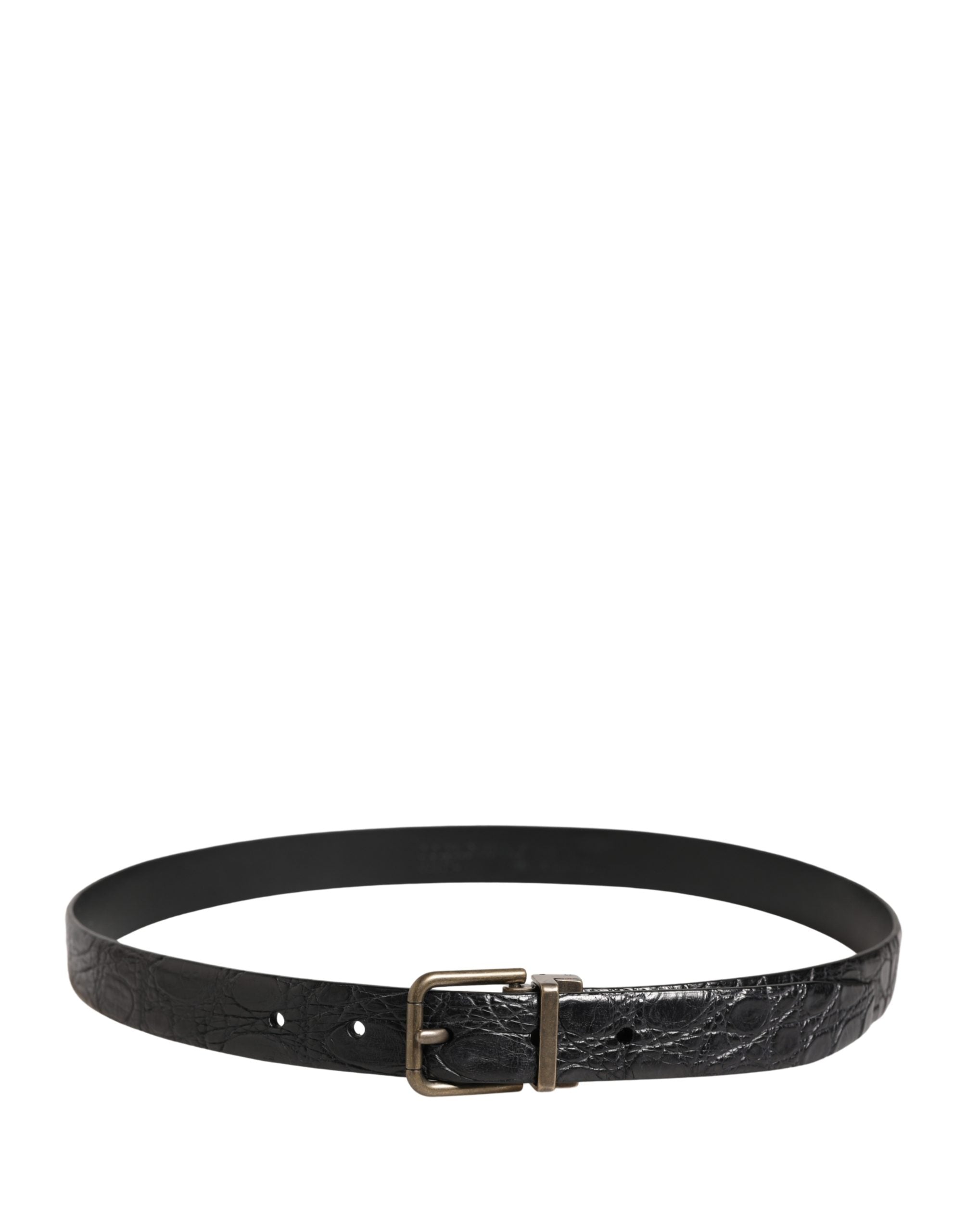 Pre-Owned Dolce & Gabbana Men Black Exotic Leather Metal Buckle Belt