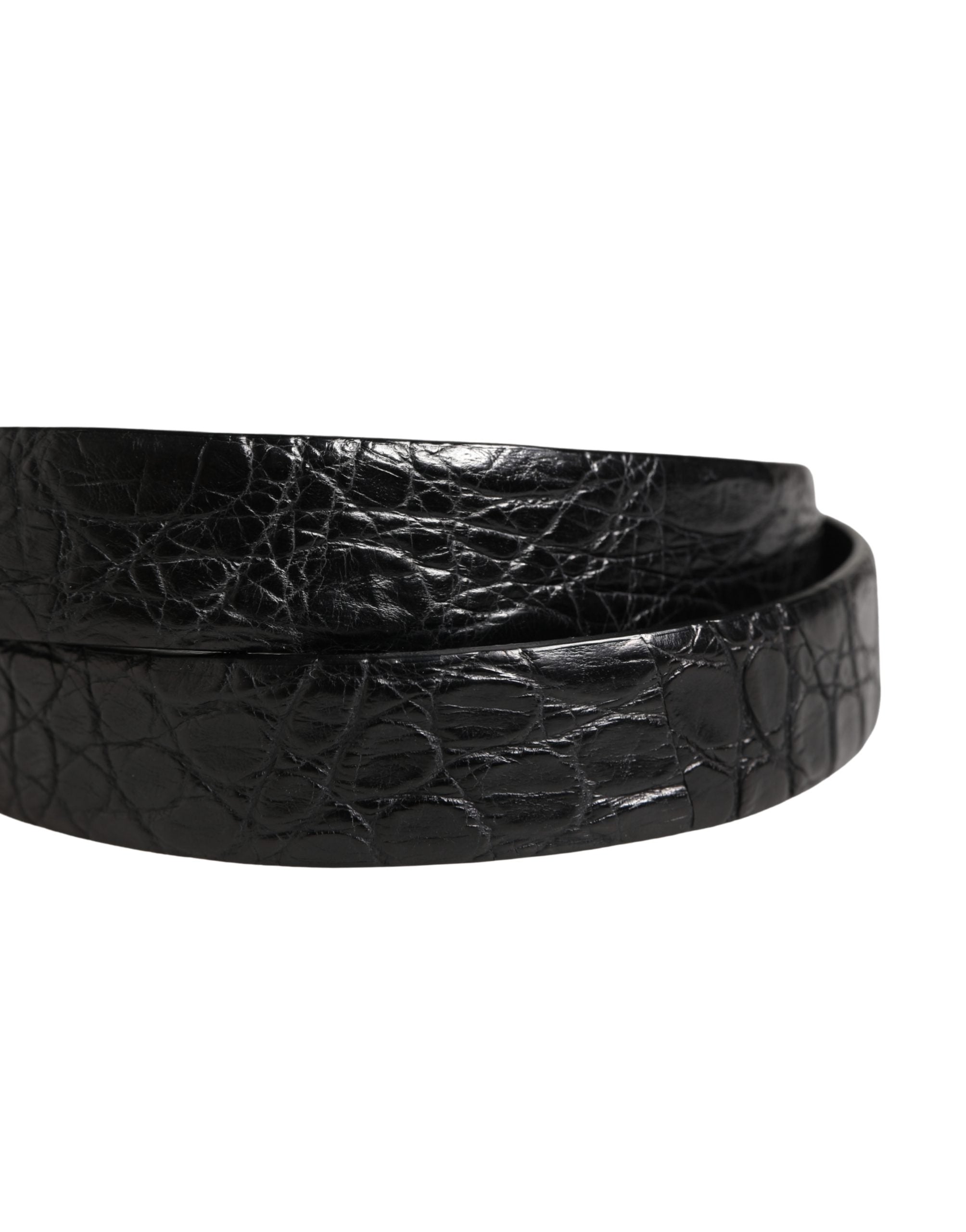 Pre-Owned Dolce & Gabbana Men Black Exotic Leather Metal Buckle Belt