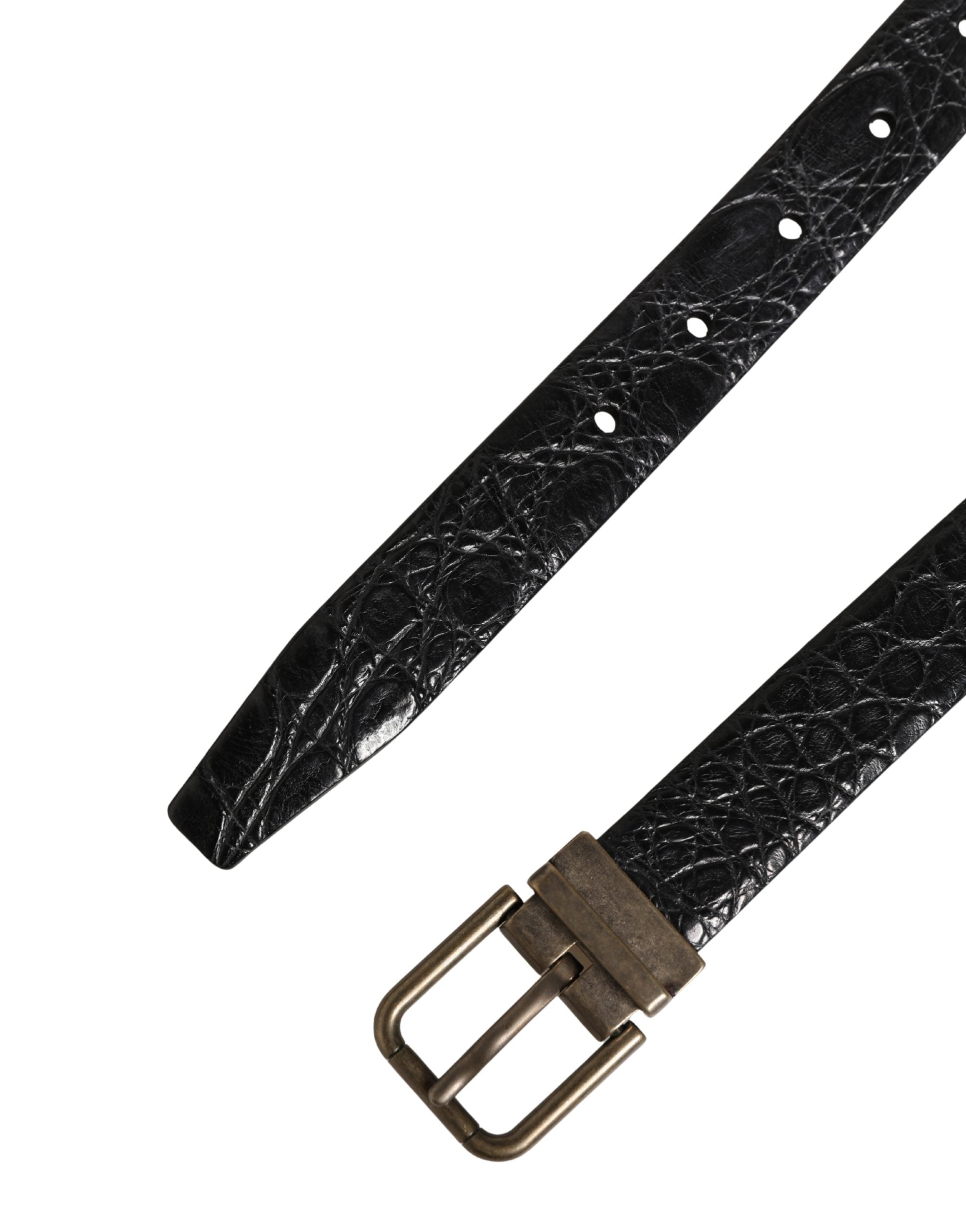 Pre-Owned Dolce & Gabbana Men Black Exotic Leather Metal Buckle Belt
