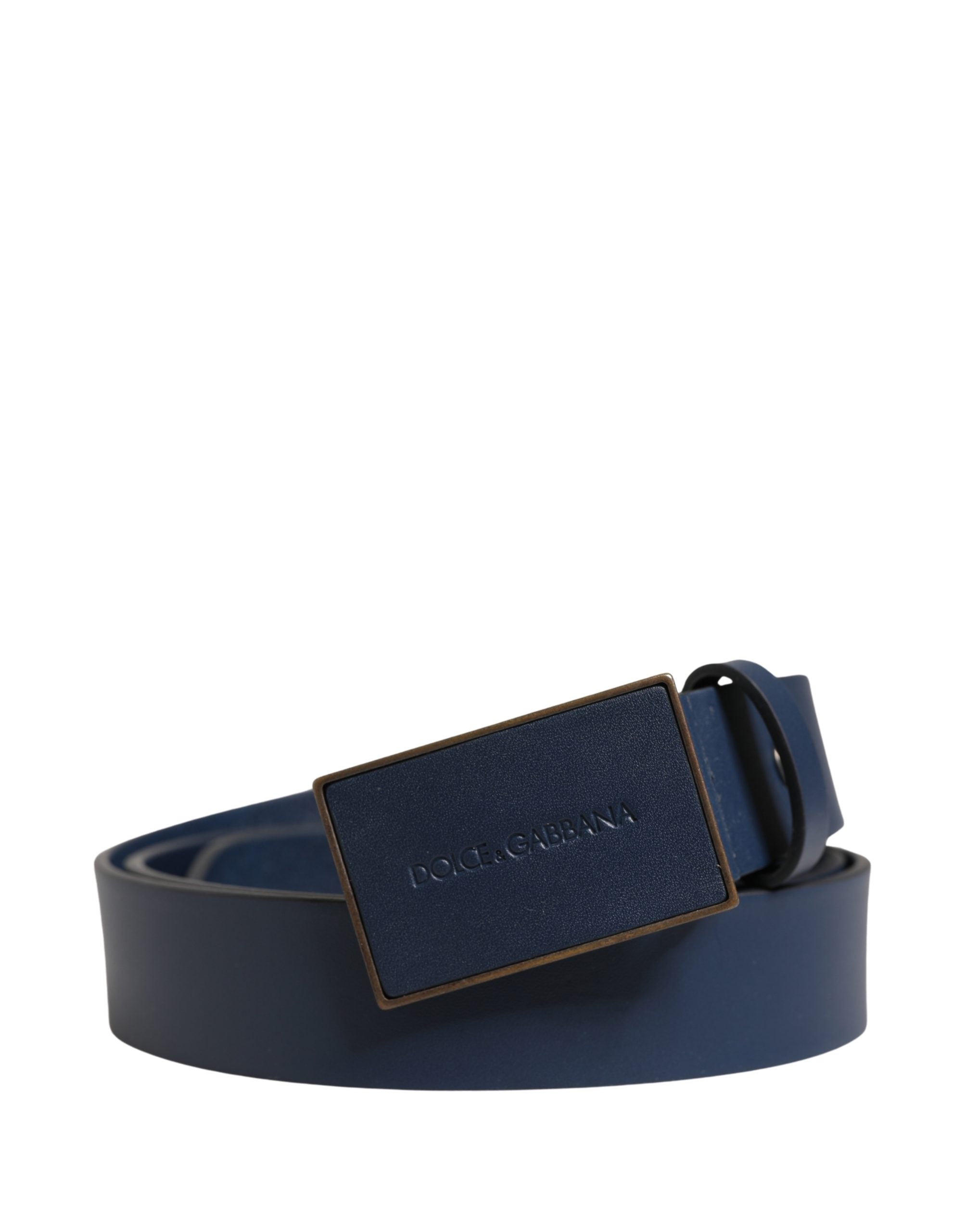 Dolce & Gabbana Men Blue Calf Leather Logo Metal Buckle Belt