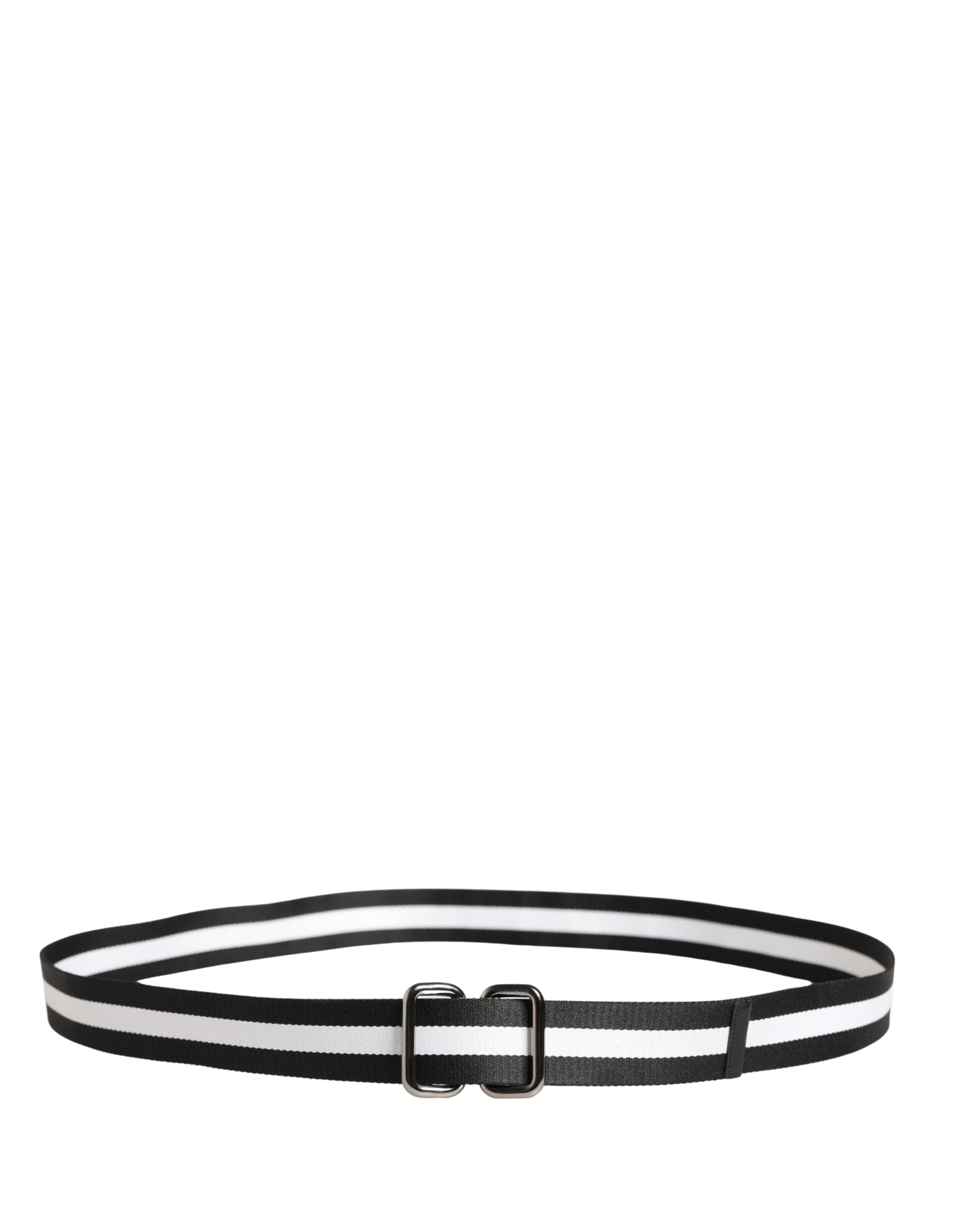 Pre-Owned Dolce & Gabbana Men Black White Nylon Logo Metal Buckle Belt