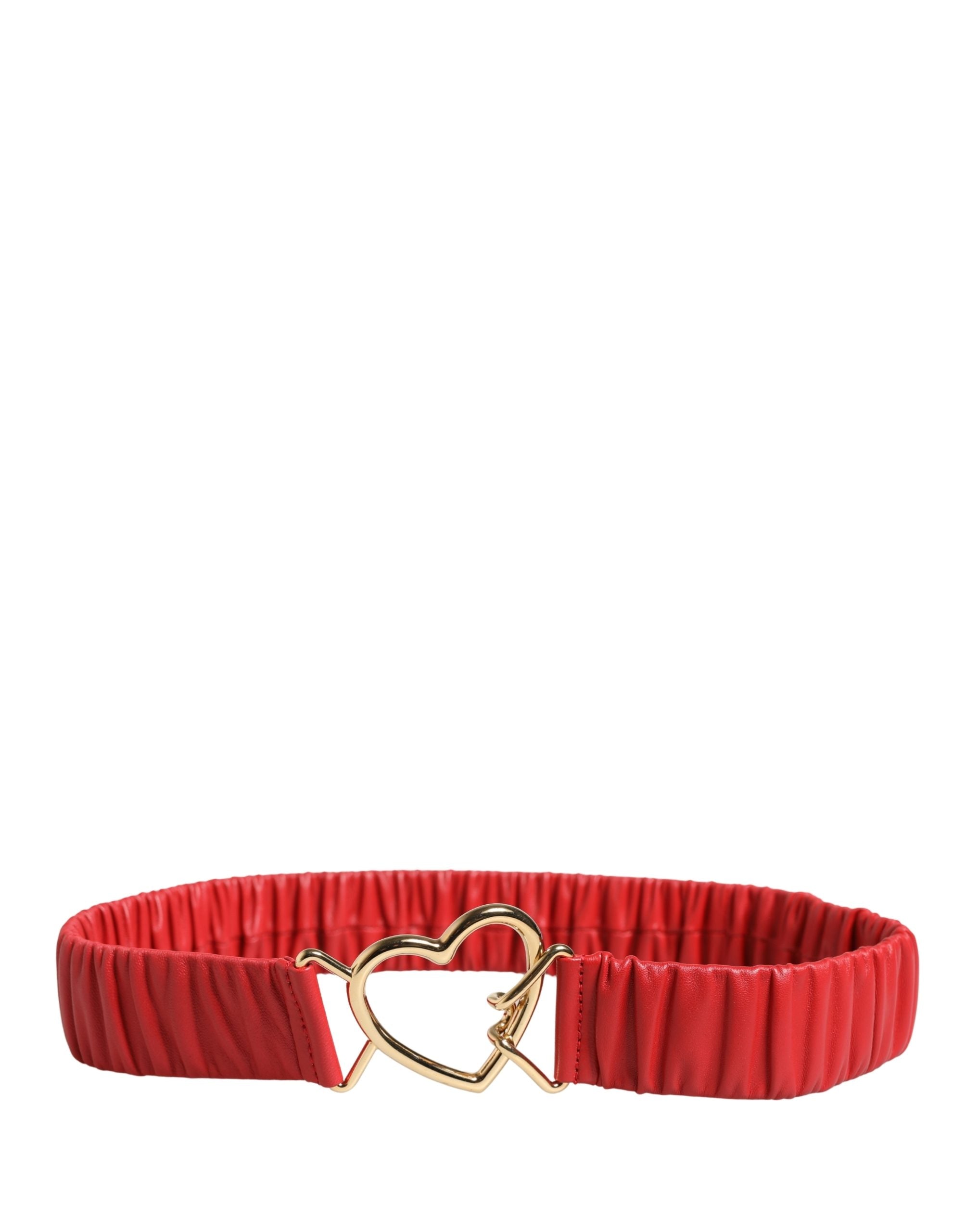 Pre-Owned Dolce & Gabbana Red Leather Gold Heart Metal Buckle Belt