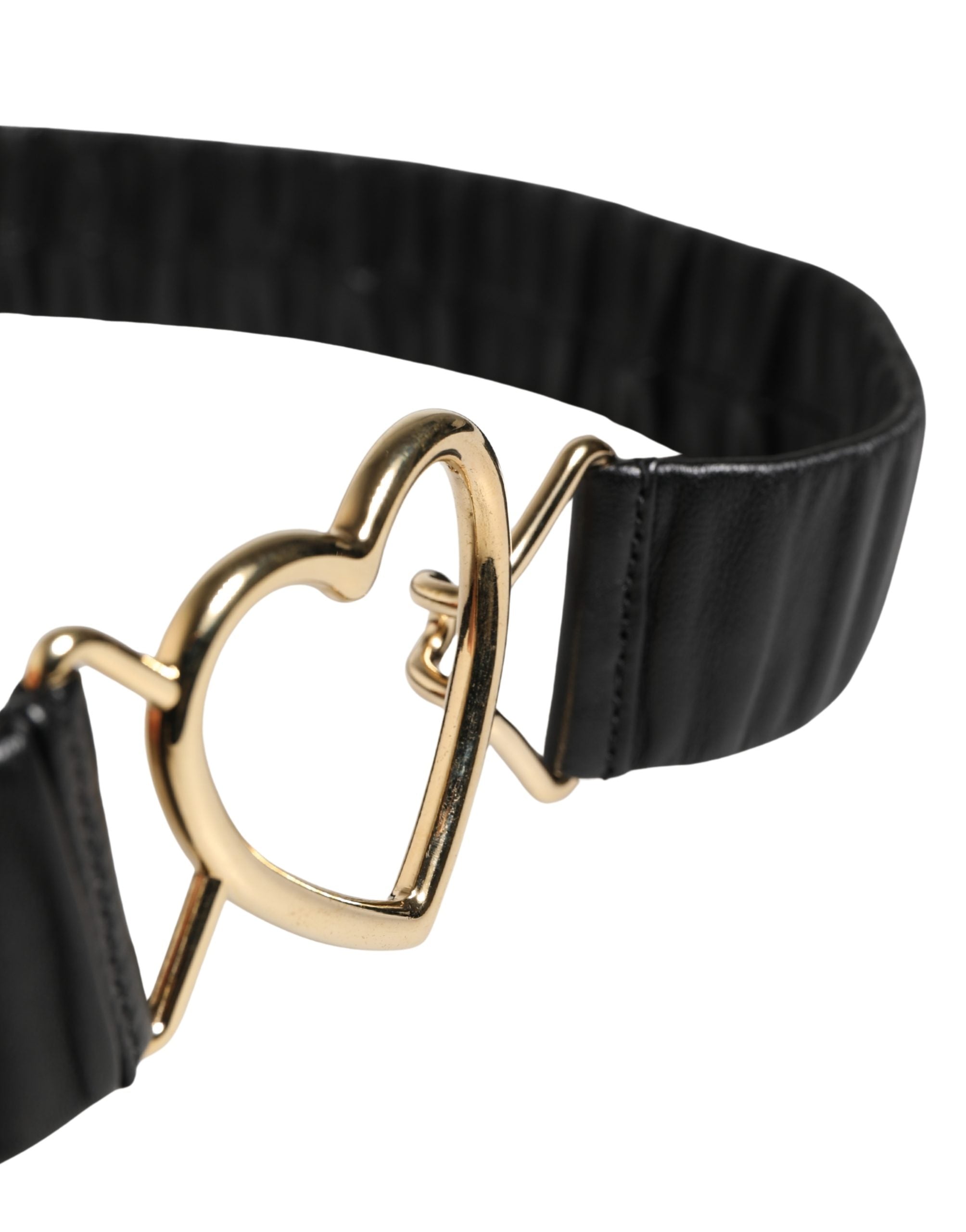 Dolce & Gabbana Black Leather Gold Heart Buckle Belt