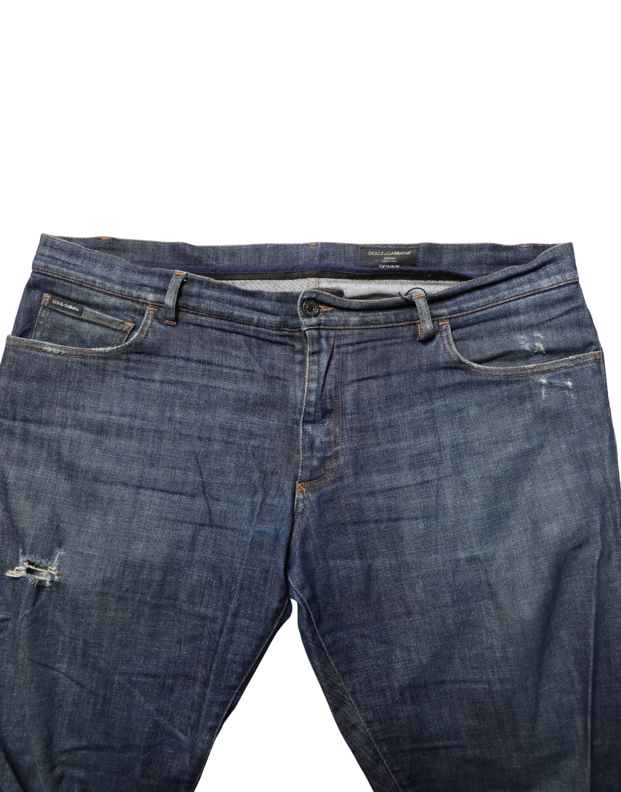 Dolce & Gabbana Dark Blue Washed Skinny Cotton Denim  Jeans