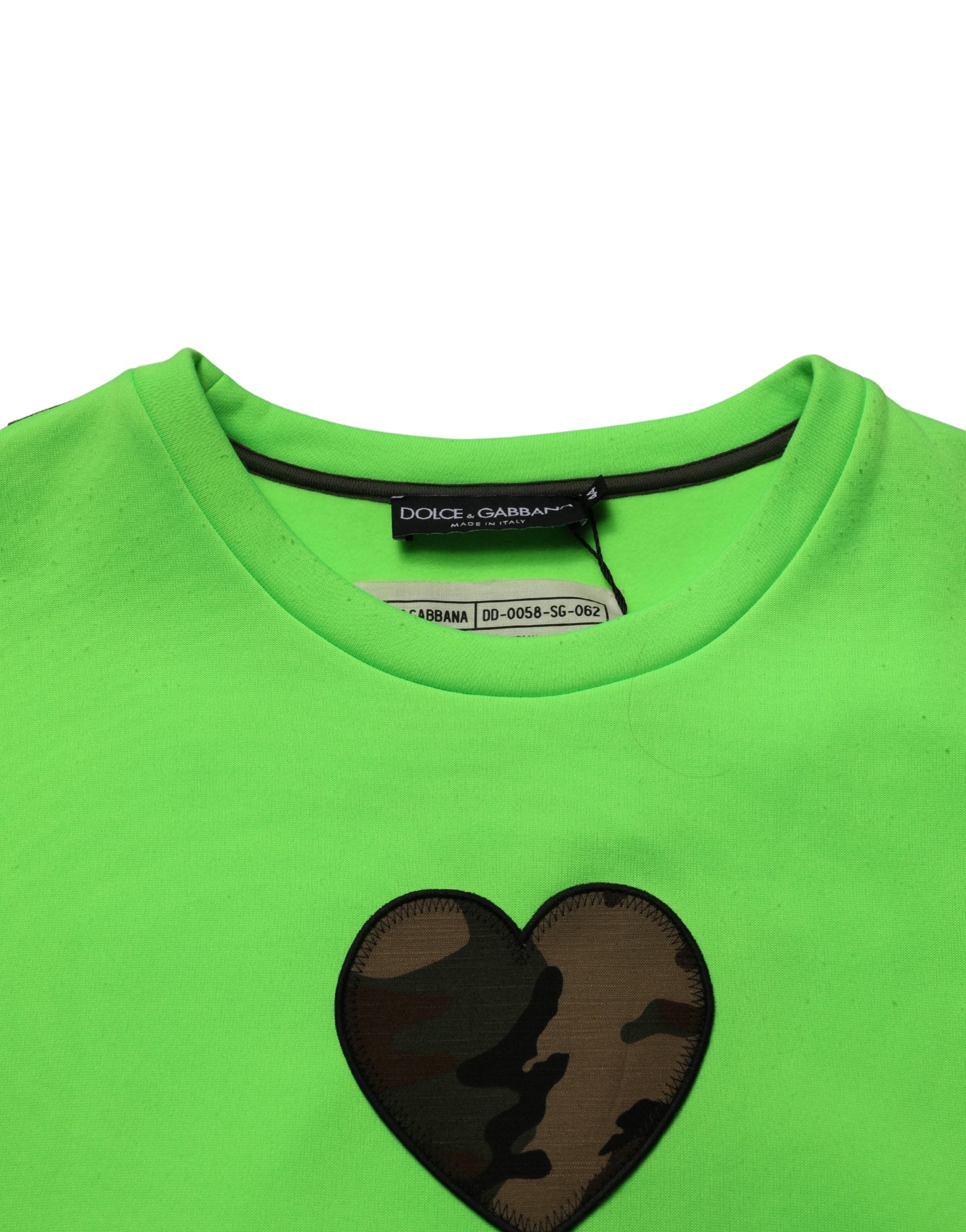 Dolce & Gabbana Green Patchwork Heart Men Sweatshirt Sweater