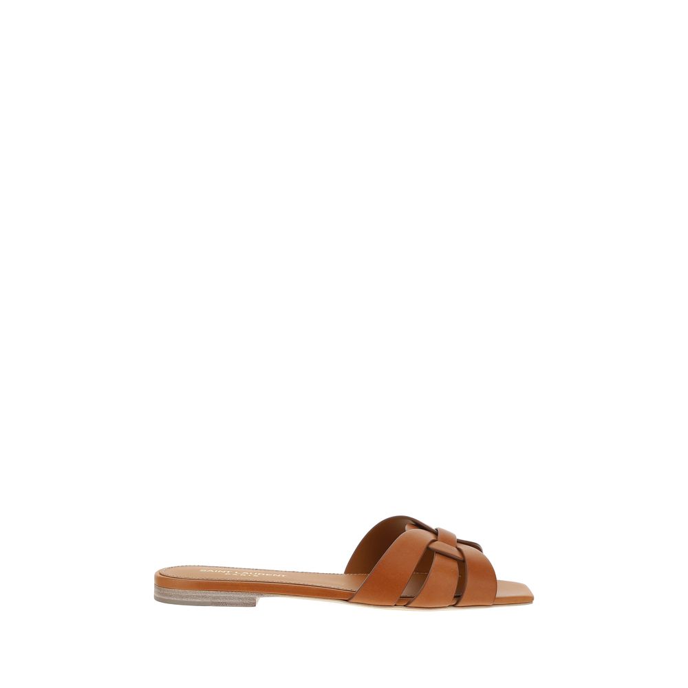 Saint Laurent Brown Leather Flat Sandals