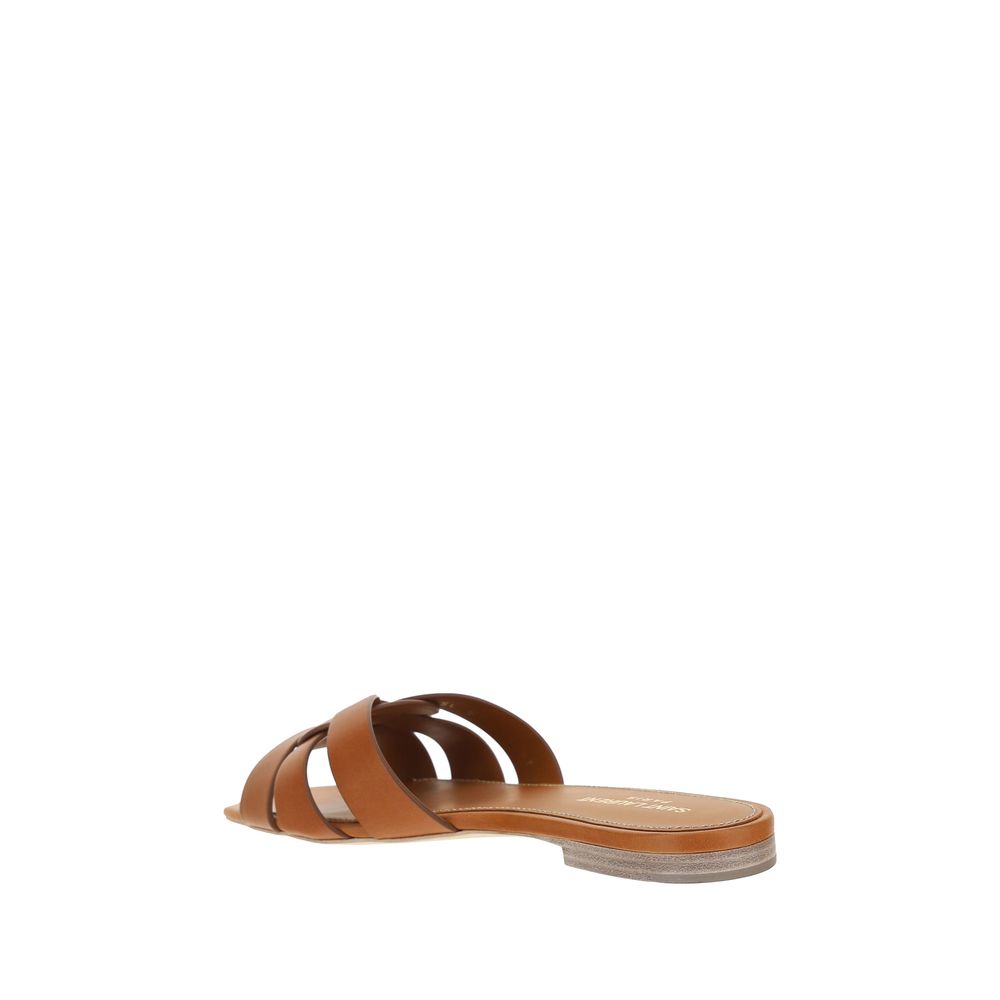 Saint Laurent Brown Leather Flat Sandals