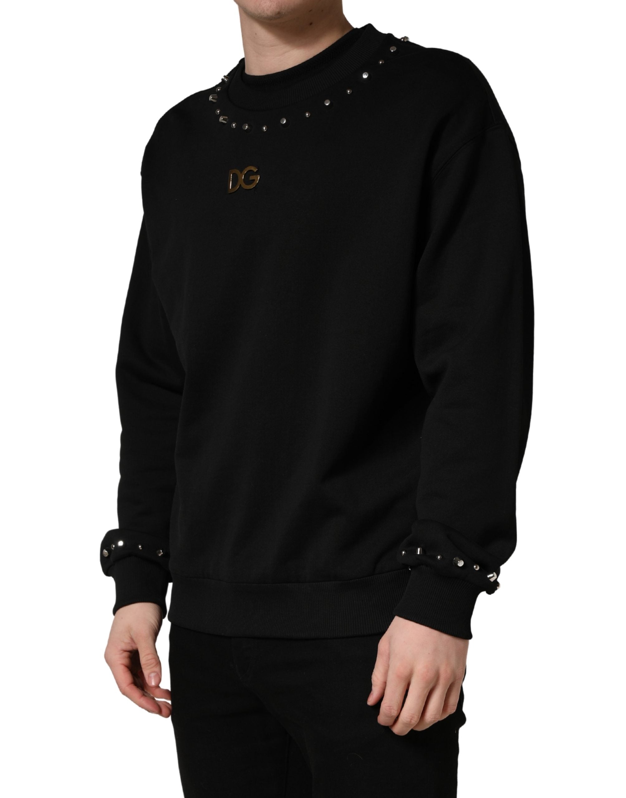 Pre-Owned Dolce & Gabbana Black Embellished Cotton Sweatshirt Sweater