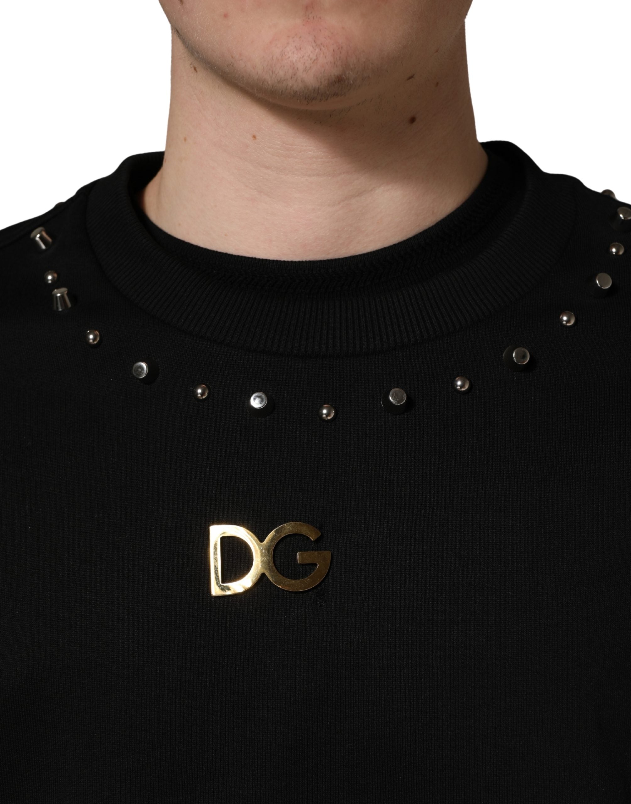 Pre-Owned Dolce & Gabbana Black Embellished Cotton Sweatshirt Sweater