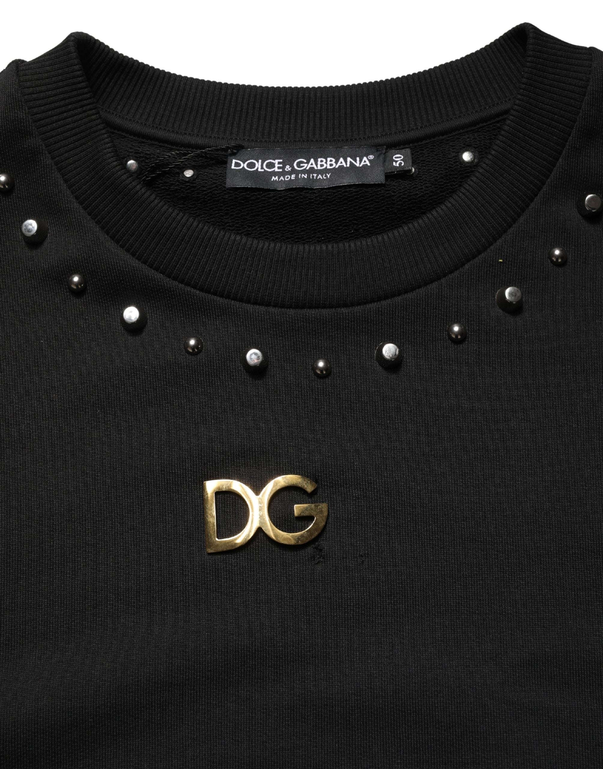 Pre-Owned Dolce & Gabbana Black Embellished Cotton Sweatshirt Sweater