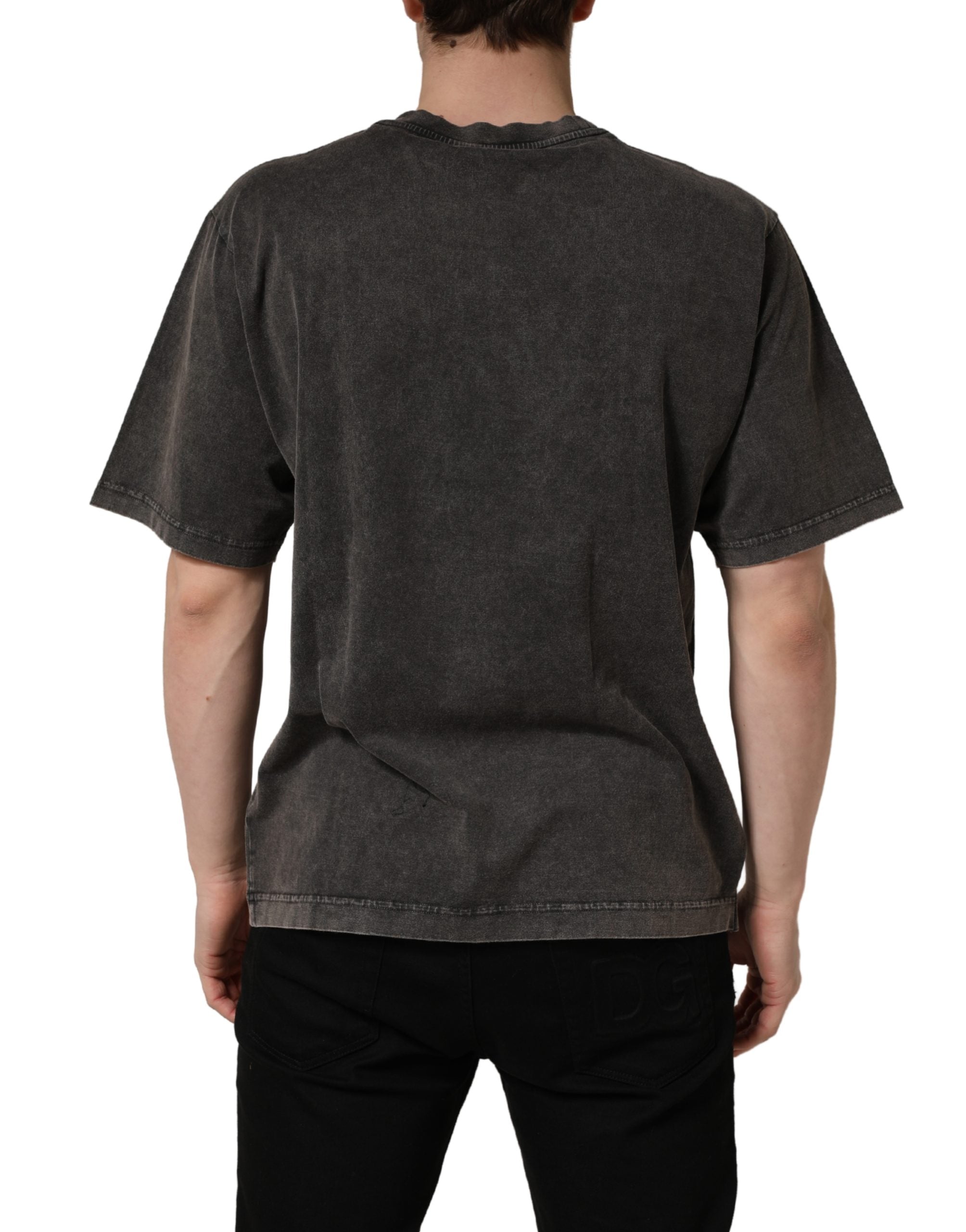 Pre-Owned Dolce & Gabbana Gray Logo Embellished Men Crew Neck T-shirt
