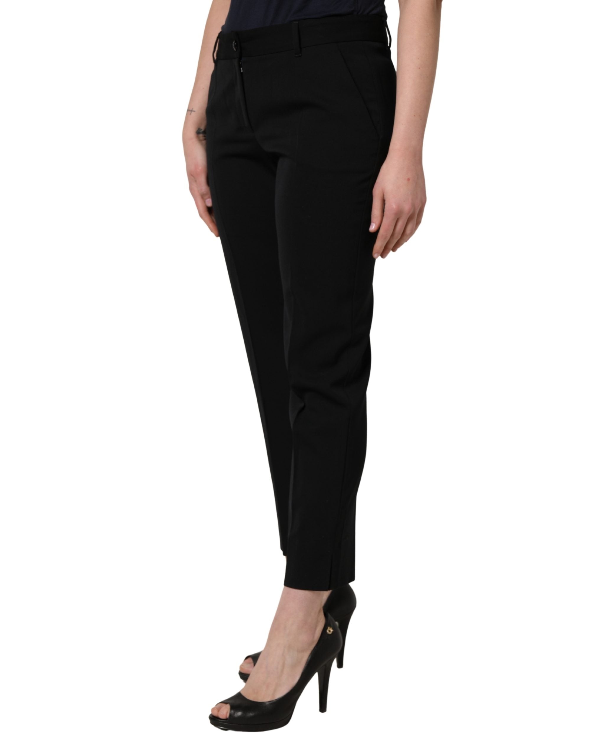 Pre-Owned Dolce & Gabbana Black Wool High Waist Cropped Tapered Pants