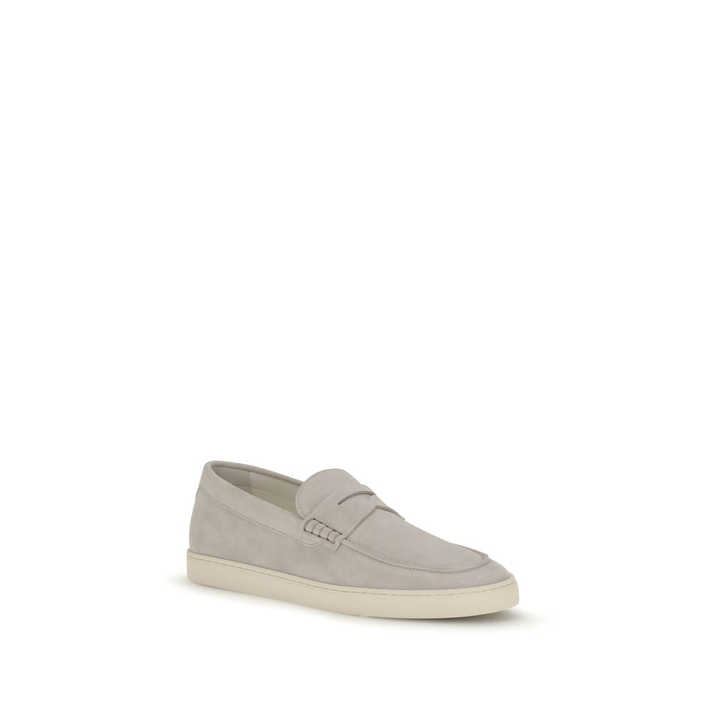 Brunello Cucinelli Beige Leather Slip-On Loafers