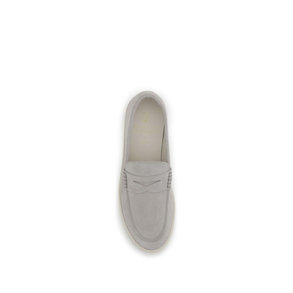 Brunello Cucinelli Beige Leather Slip-On Loafers