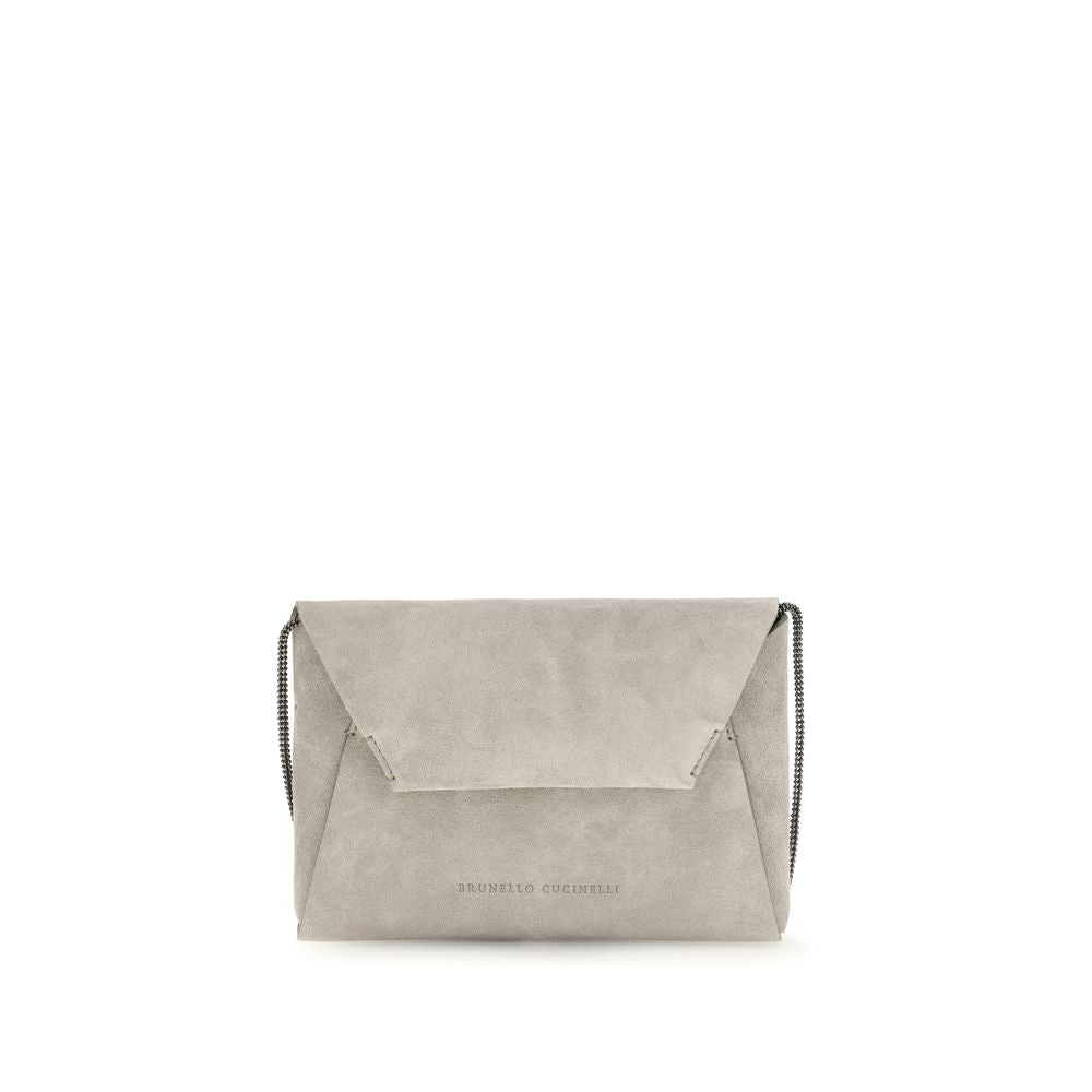 Brunello Cucinelli Gray Leather Clutch Bag