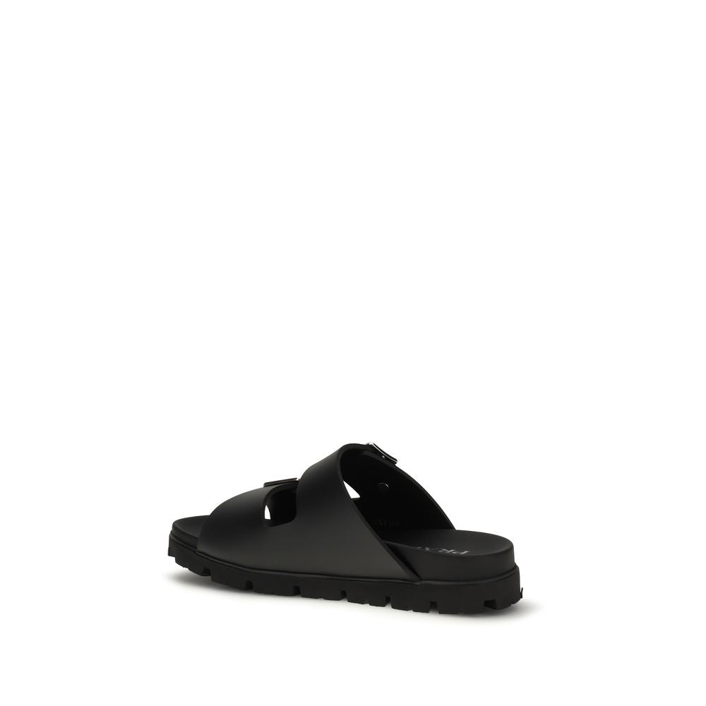Prada Black Leather Flat Sandals
