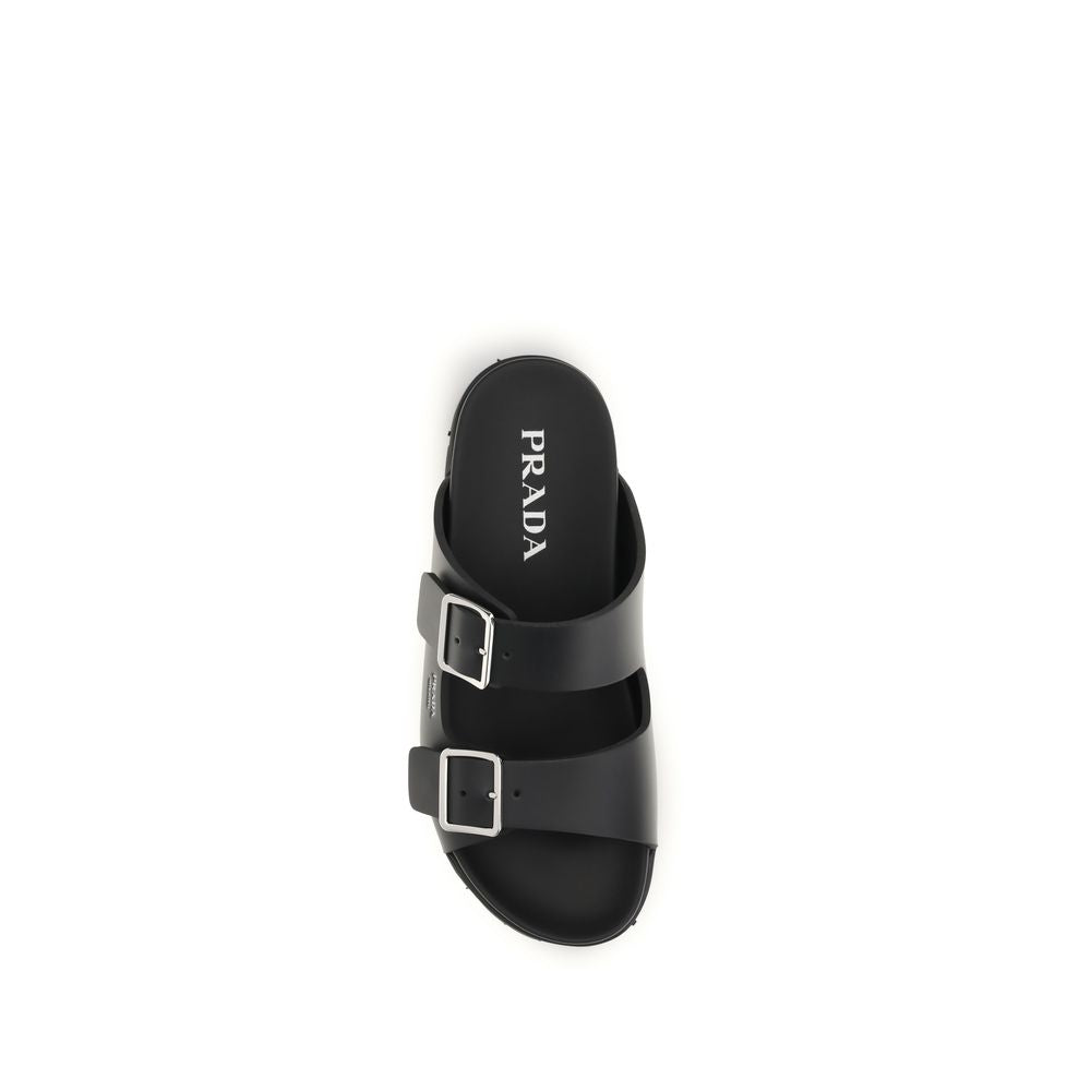 Prada Black Leather Flat Sandals