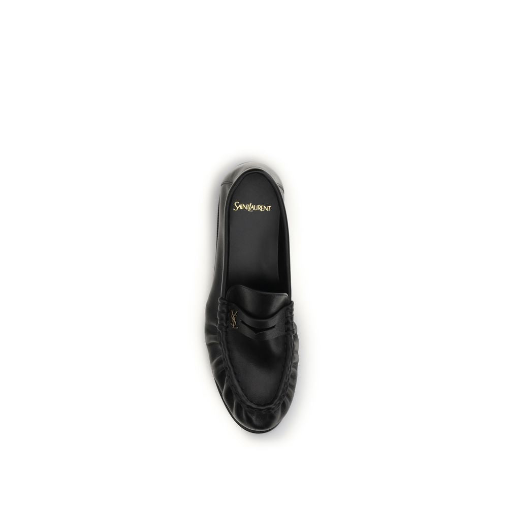 Saint Laurent Black Leather Slip-On Loafers