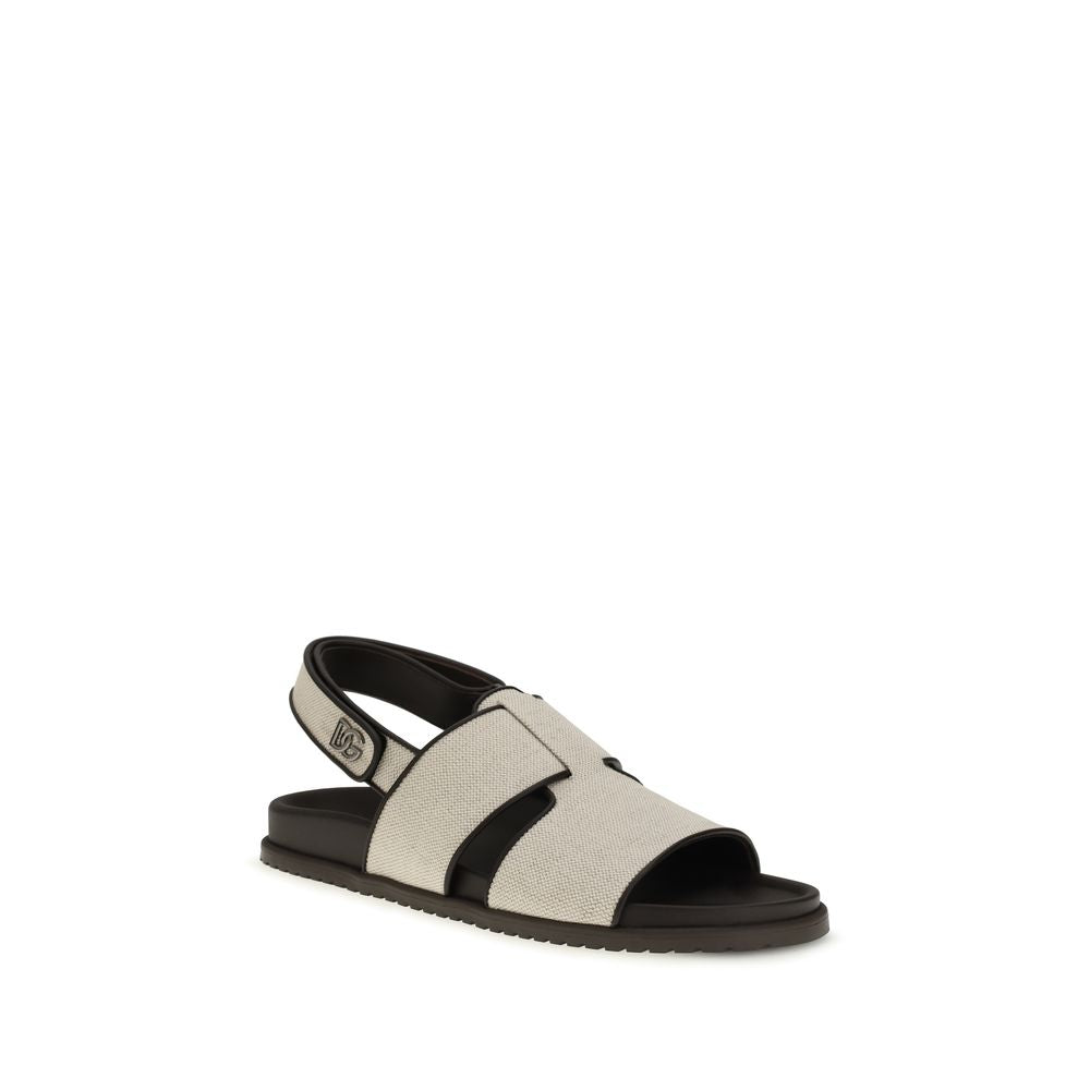 Dolce & Gabbana Beige Leather Flat Sandals