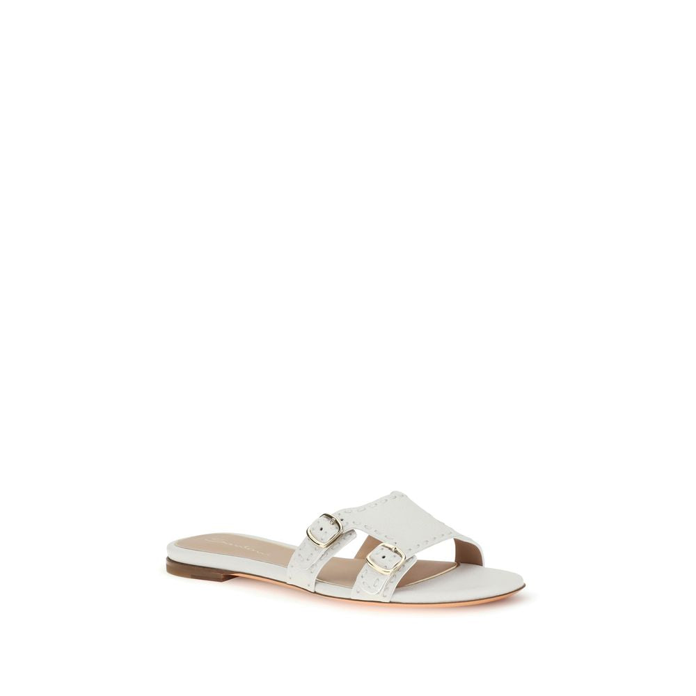 Santoni White Leather Flat Sandals