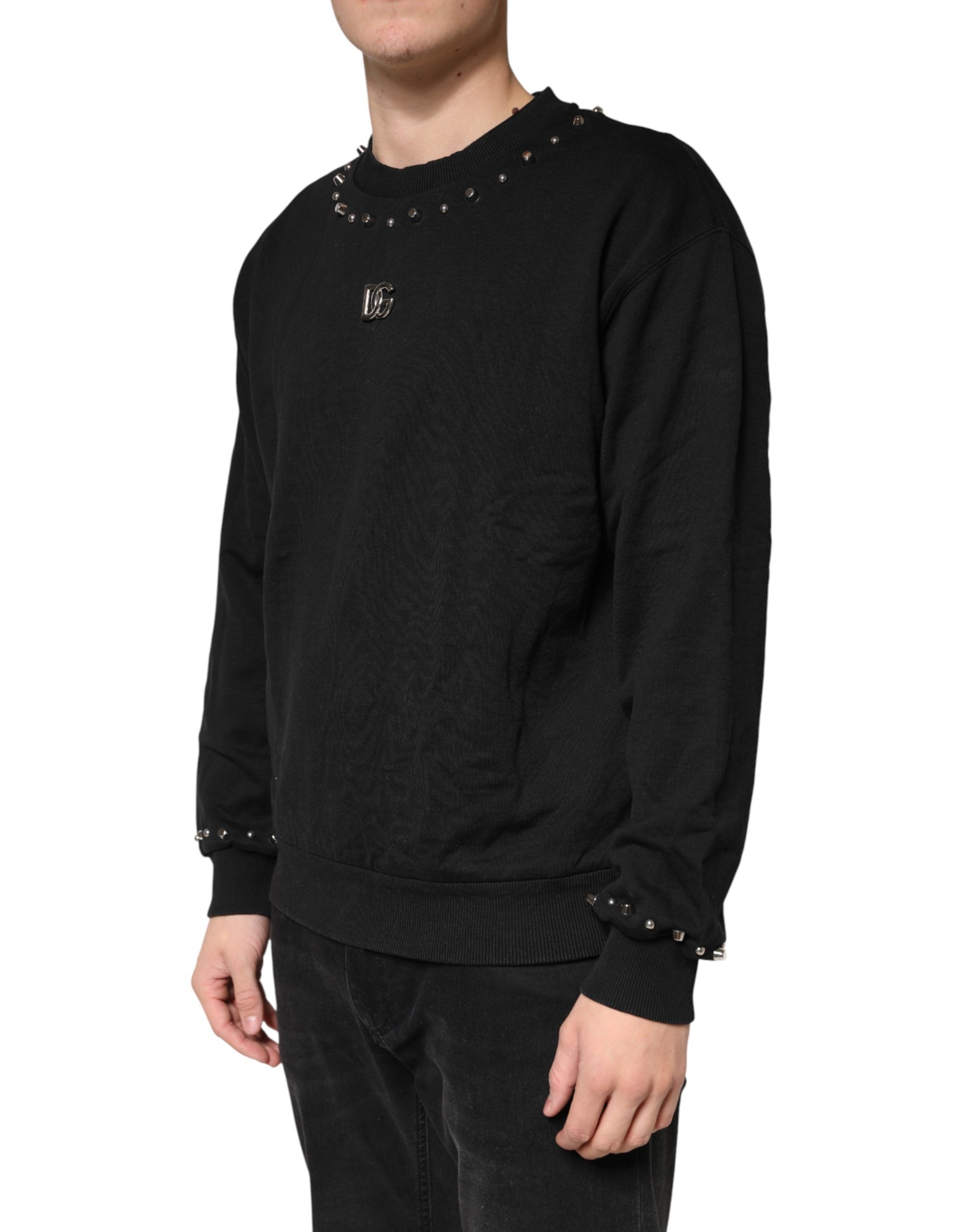 Pre-Owned Dolce & Gabbana Black Embellished Cotton Sweatshirt Sweater