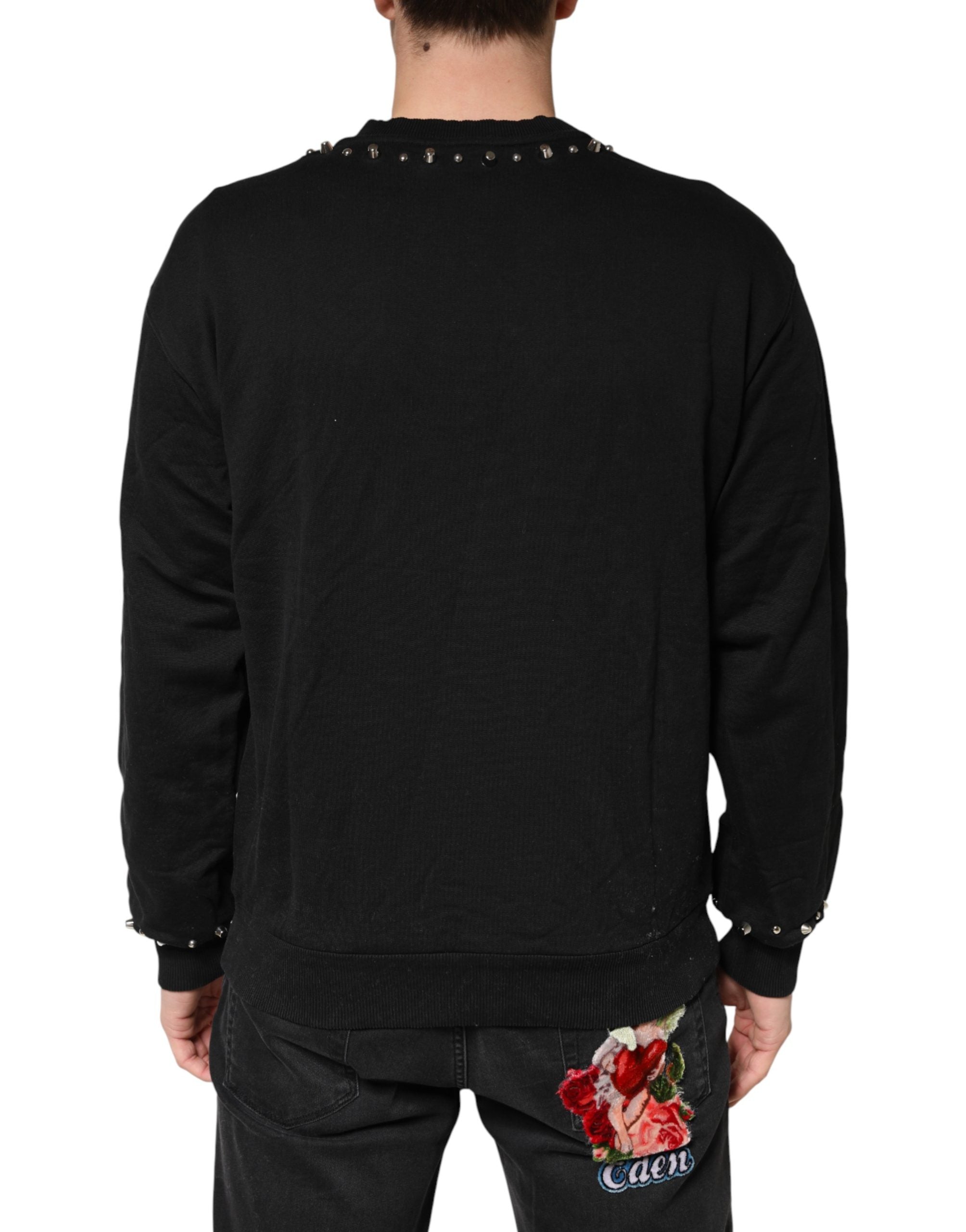 Pre-Owned Dolce & Gabbana Black Embellished Cotton Sweatshirt Sweater