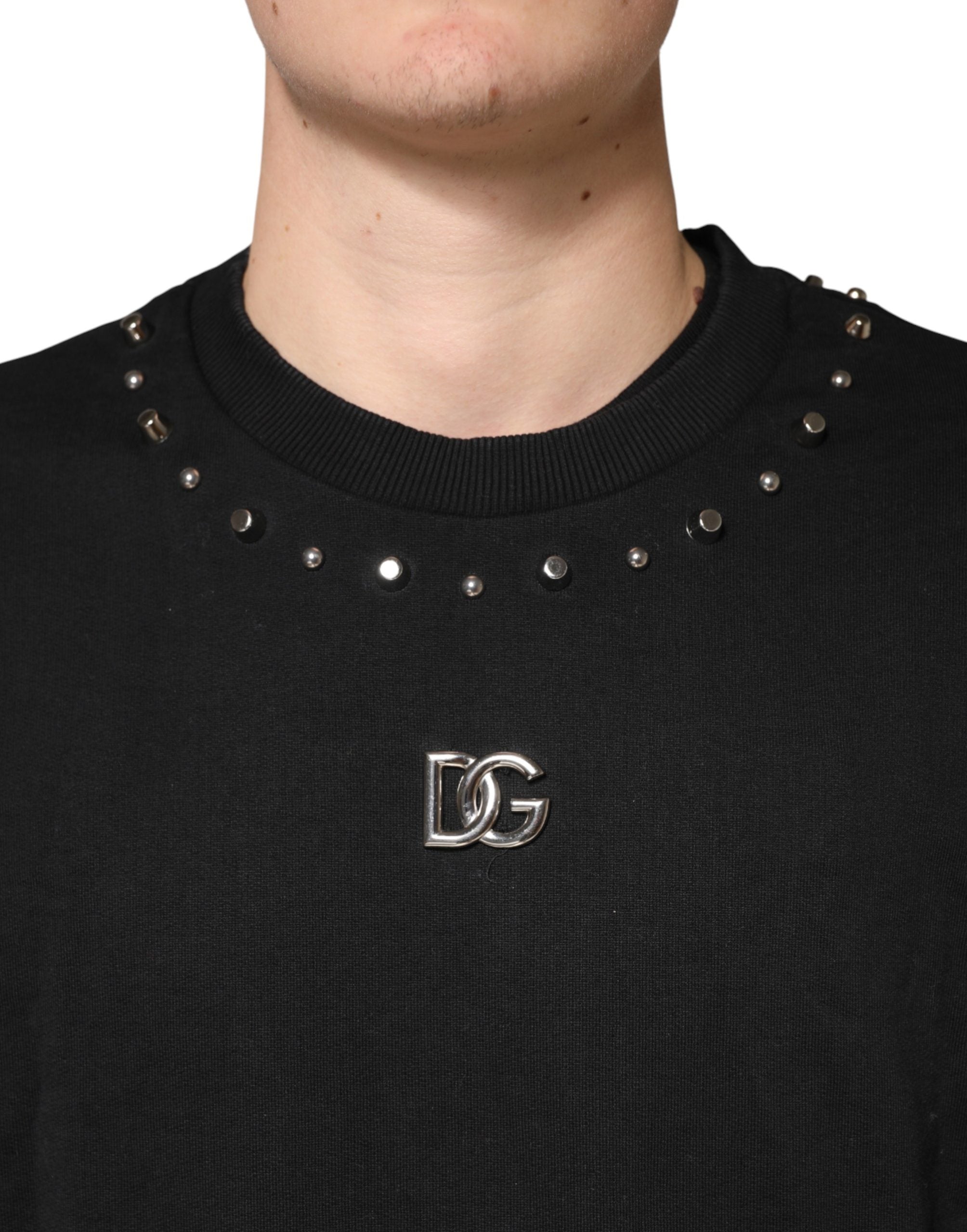 Pre-Owned Dolce & Gabbana Black Embellished Cotton Sweatshirt Sweater