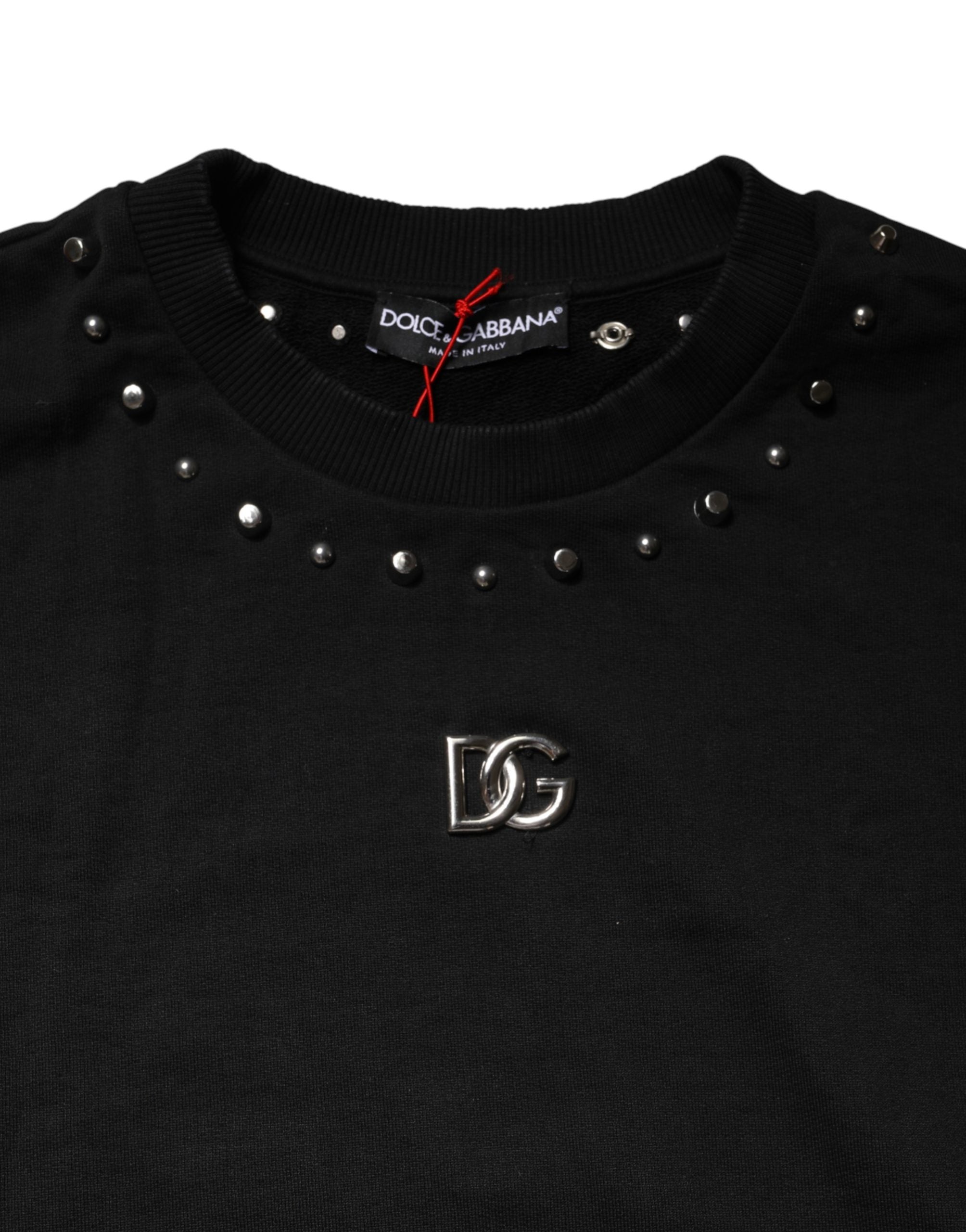 Pre-Owned Dolce & Gabbana Black Embellished Cotton Sweatshirt Sweater