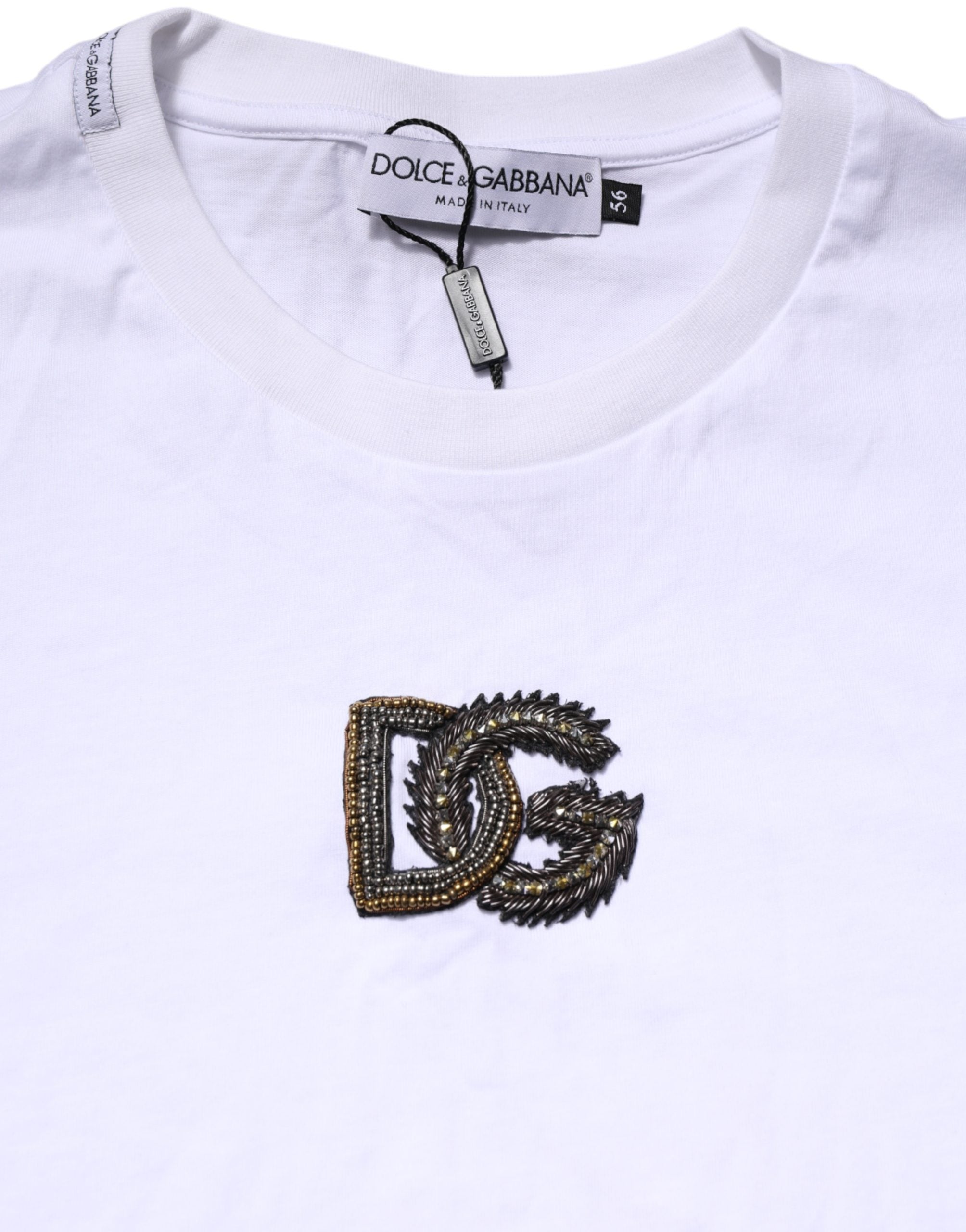 Pre-Owned Dolce & Gabbana White Cotton DG Logo Embroidery Men T-shirt