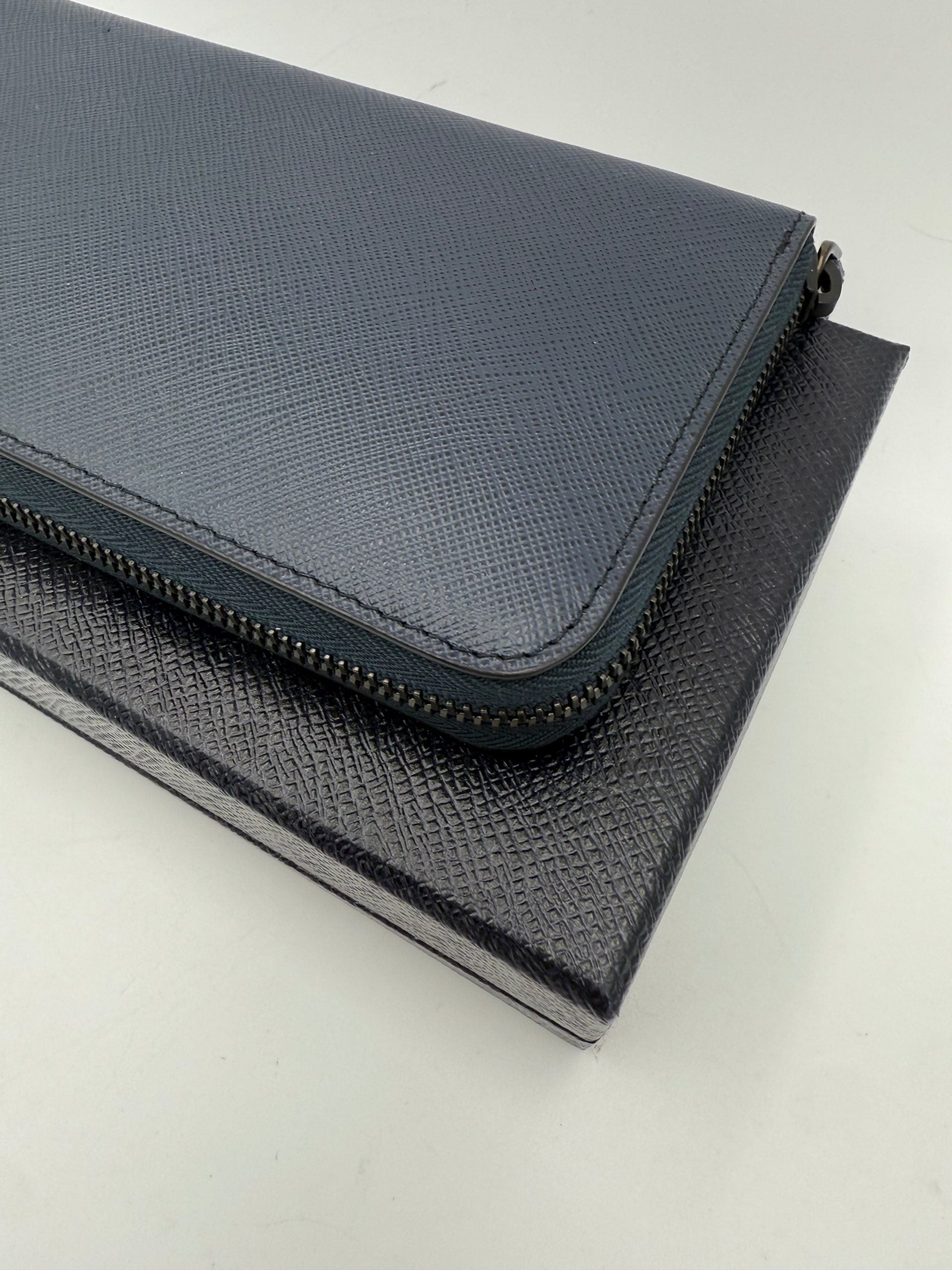 Prada PRADA Zip in Blue Saffiano Wallet