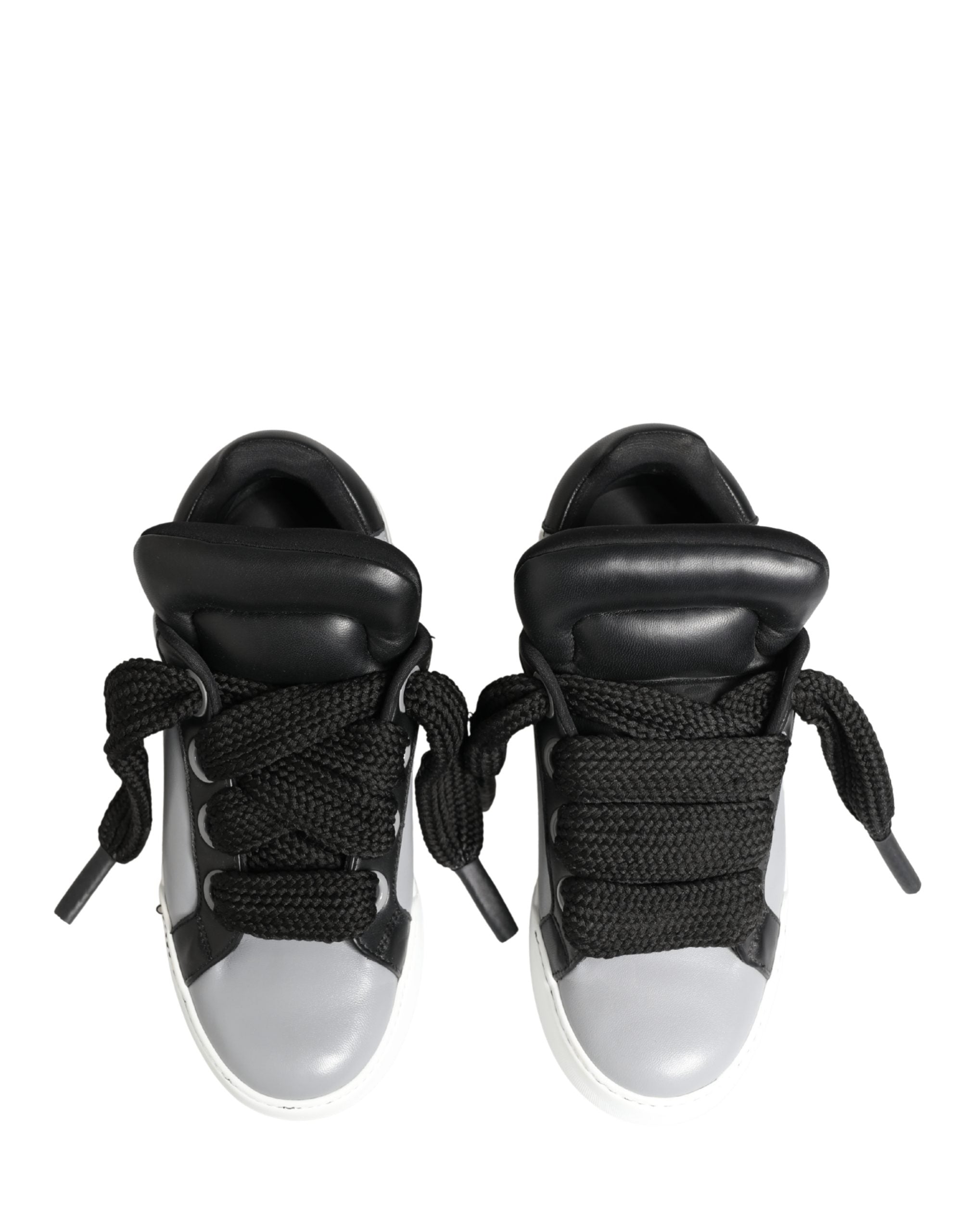 Dolce & Gabbana Gray Leather Low Top Lace Up Sneakers Shoes