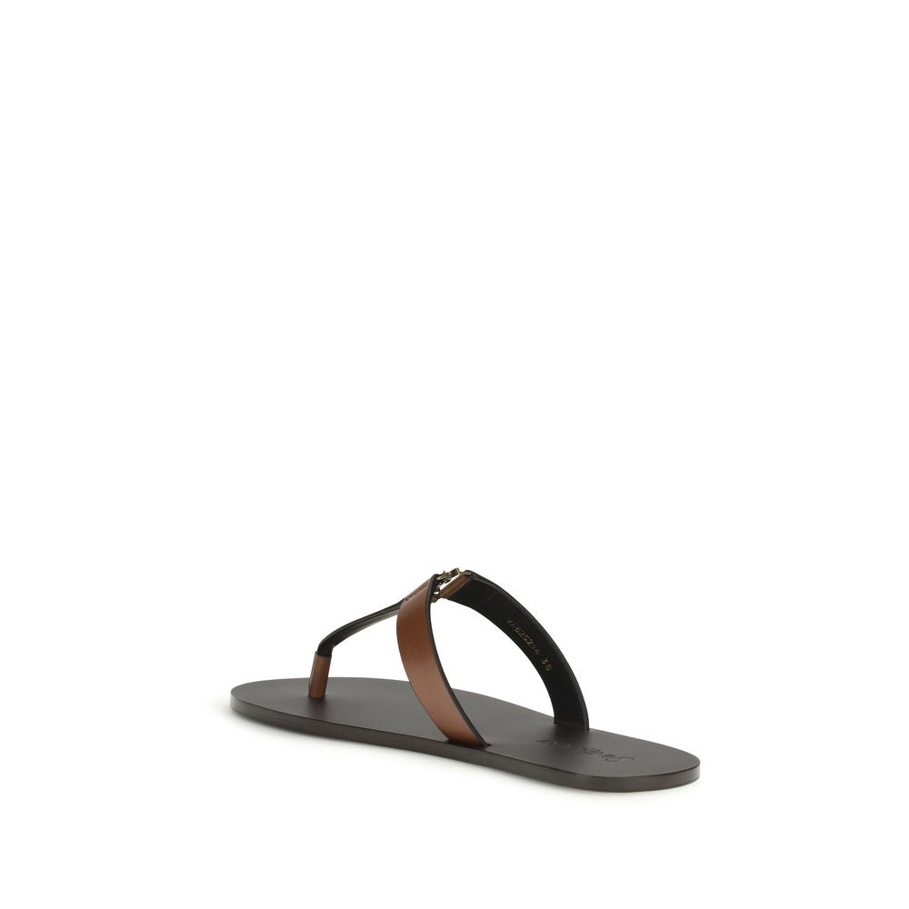 Saint Laurent Brown Leather Flip-Flop Sandals