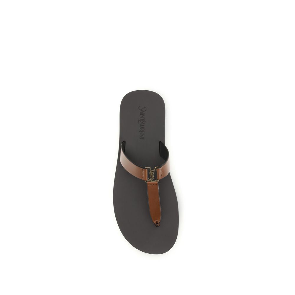 Saint Laurent Brown Leather Flip-Flop Sandals