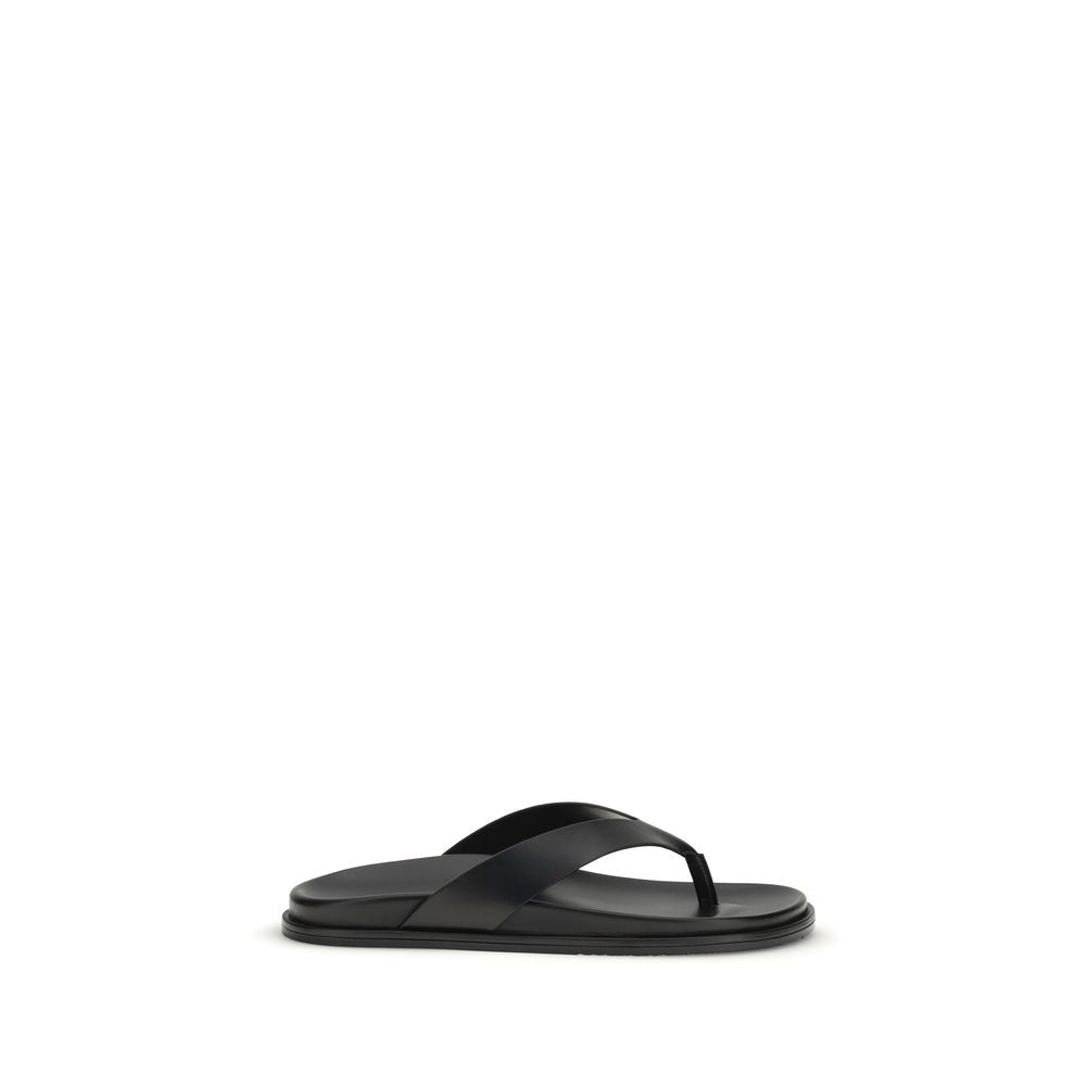 Stuart Weitzman Black Leather Flip-Flop Sandals