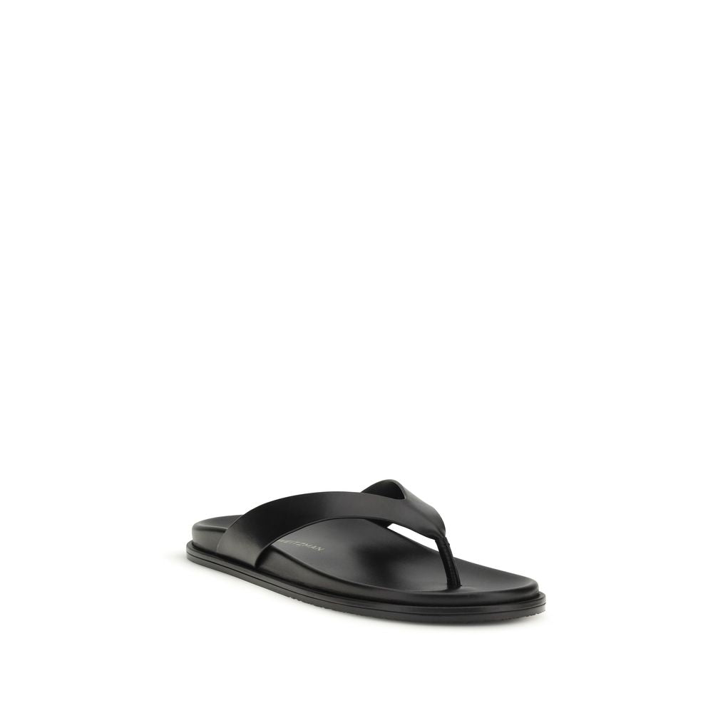 Stuart Weitzman Black Leather Flip-Flop Sandals