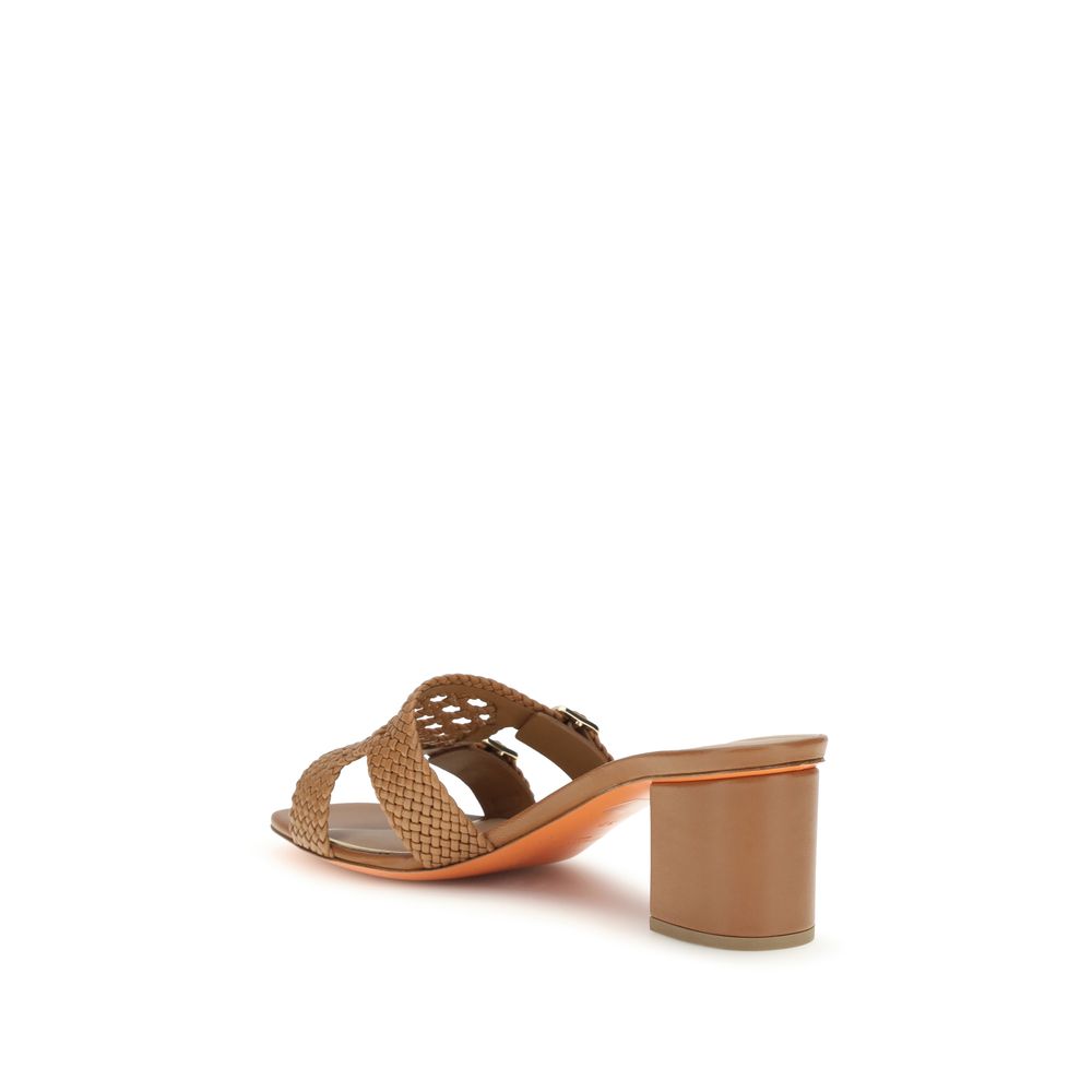 Santoni Beige Leather Platform Sandals