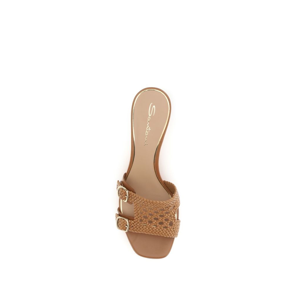 Santoni Beige Leather Platform Sandals