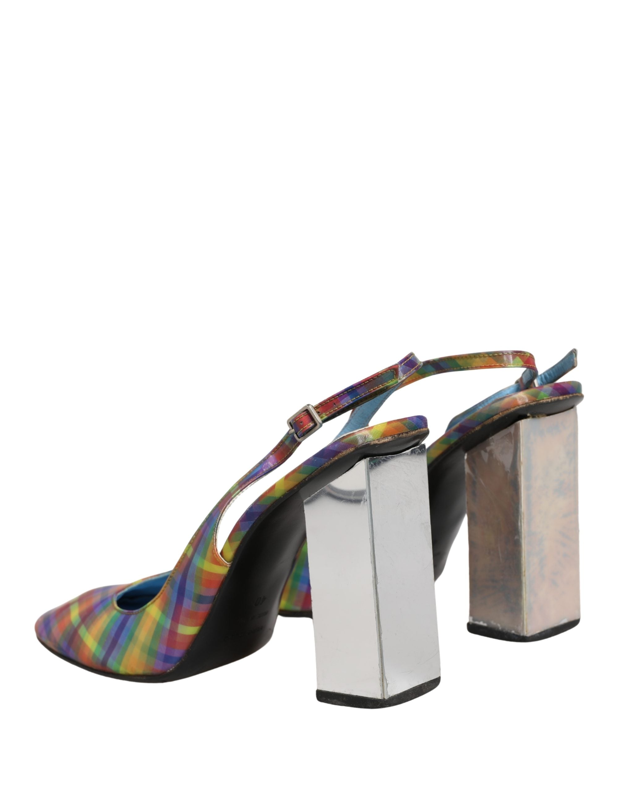 Dolce & Gabbana Multicolor Plaid Heels Slingback Sandals Shoes
