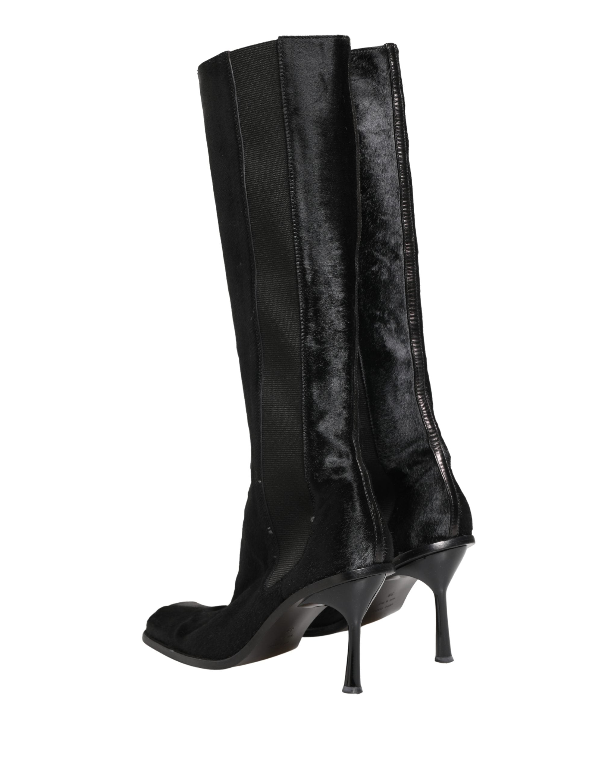 Pre-Owned Dolce & Gabbana Black Suede Leather Knee High Boots Shoes