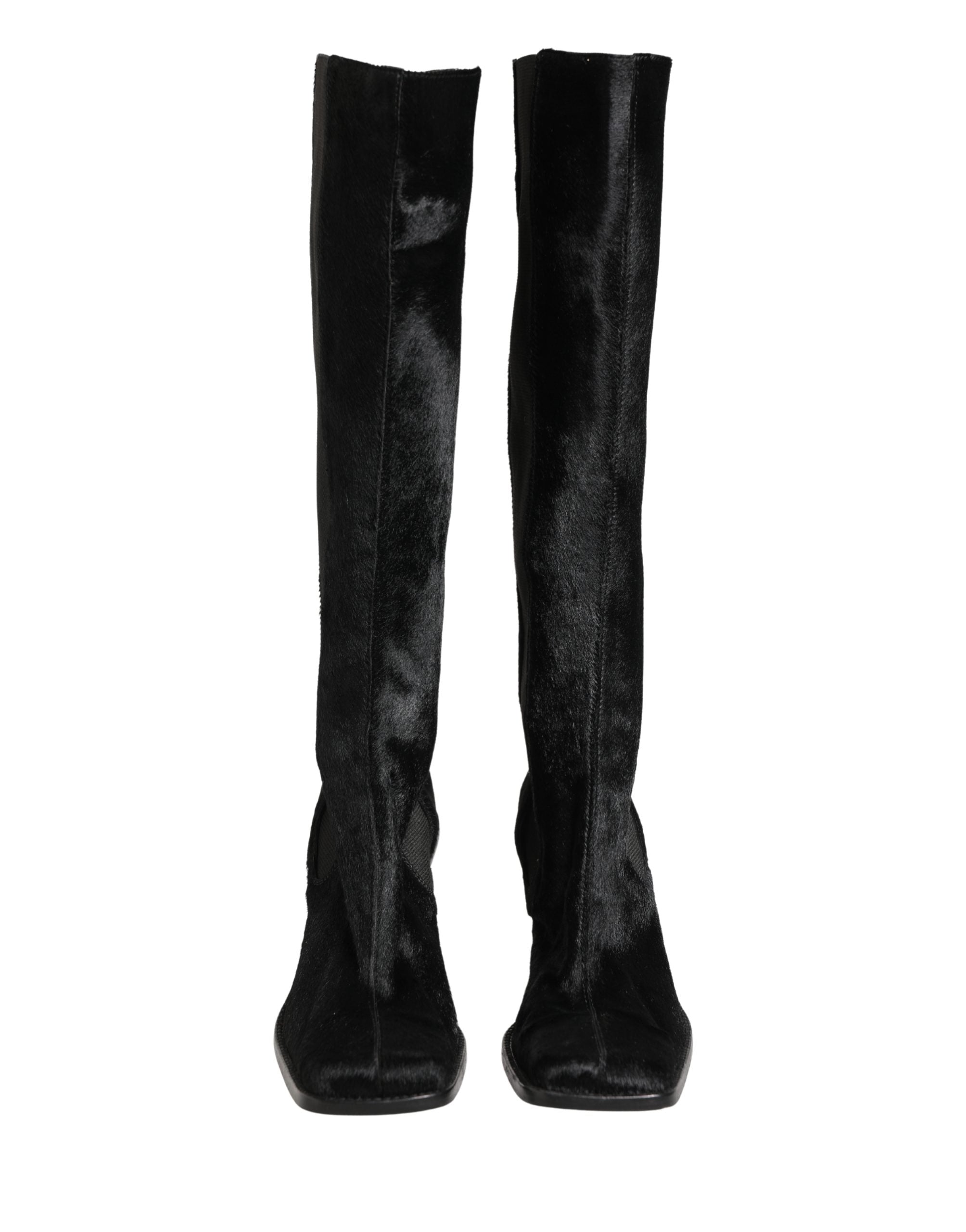 Pre-Owned Dolce & Gabbana Black Suede Leather Knee High Boots Shoes
